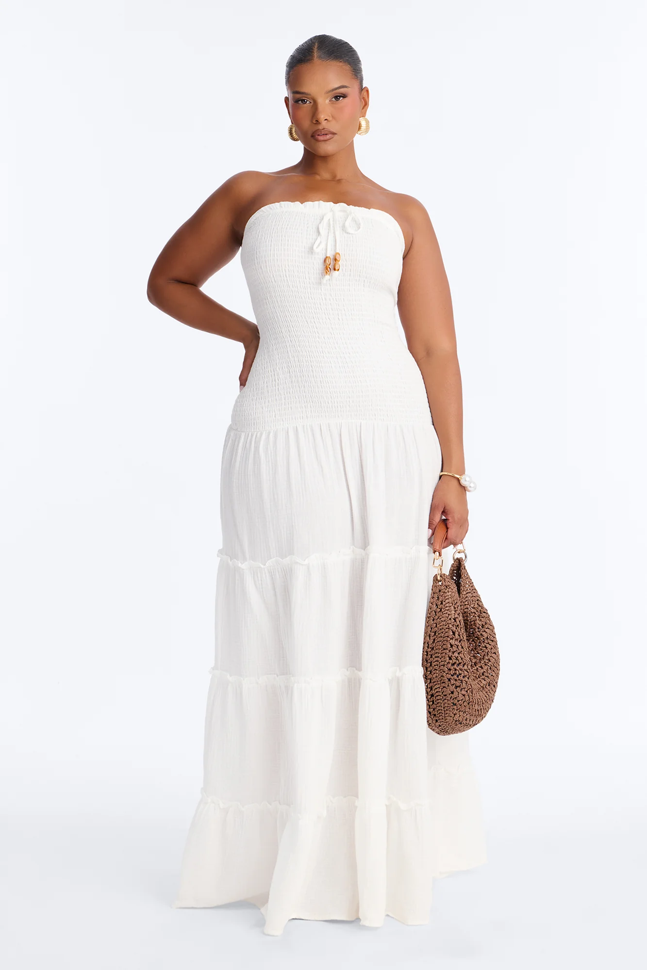 Kellie Smocked Drop Waist Maxi Dress - White - Image 5