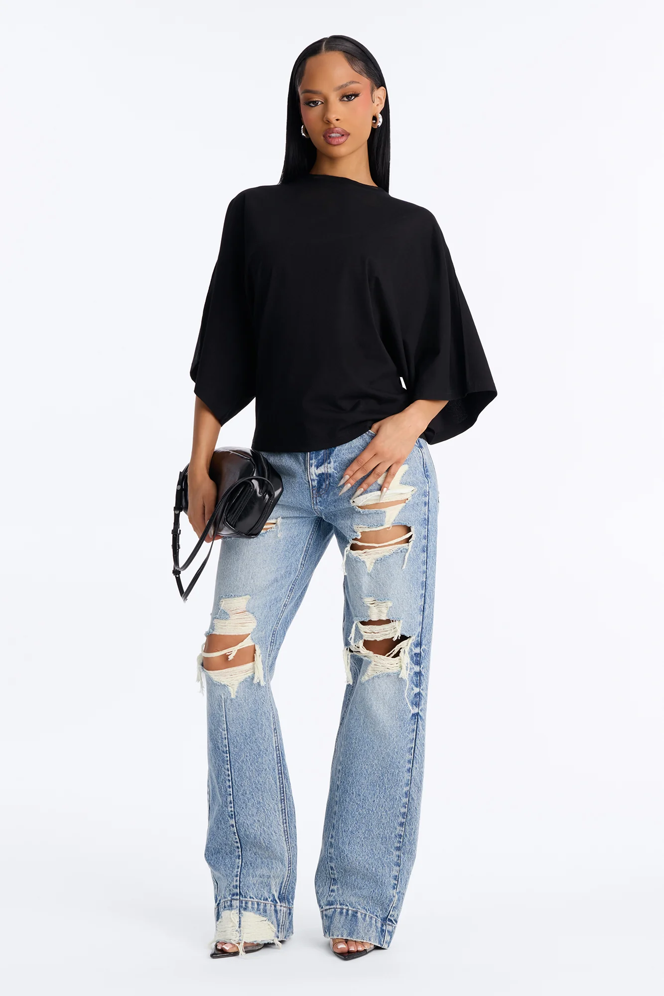 Kendall Oversized Short Sleeve T-Shirt - Black - Image 2