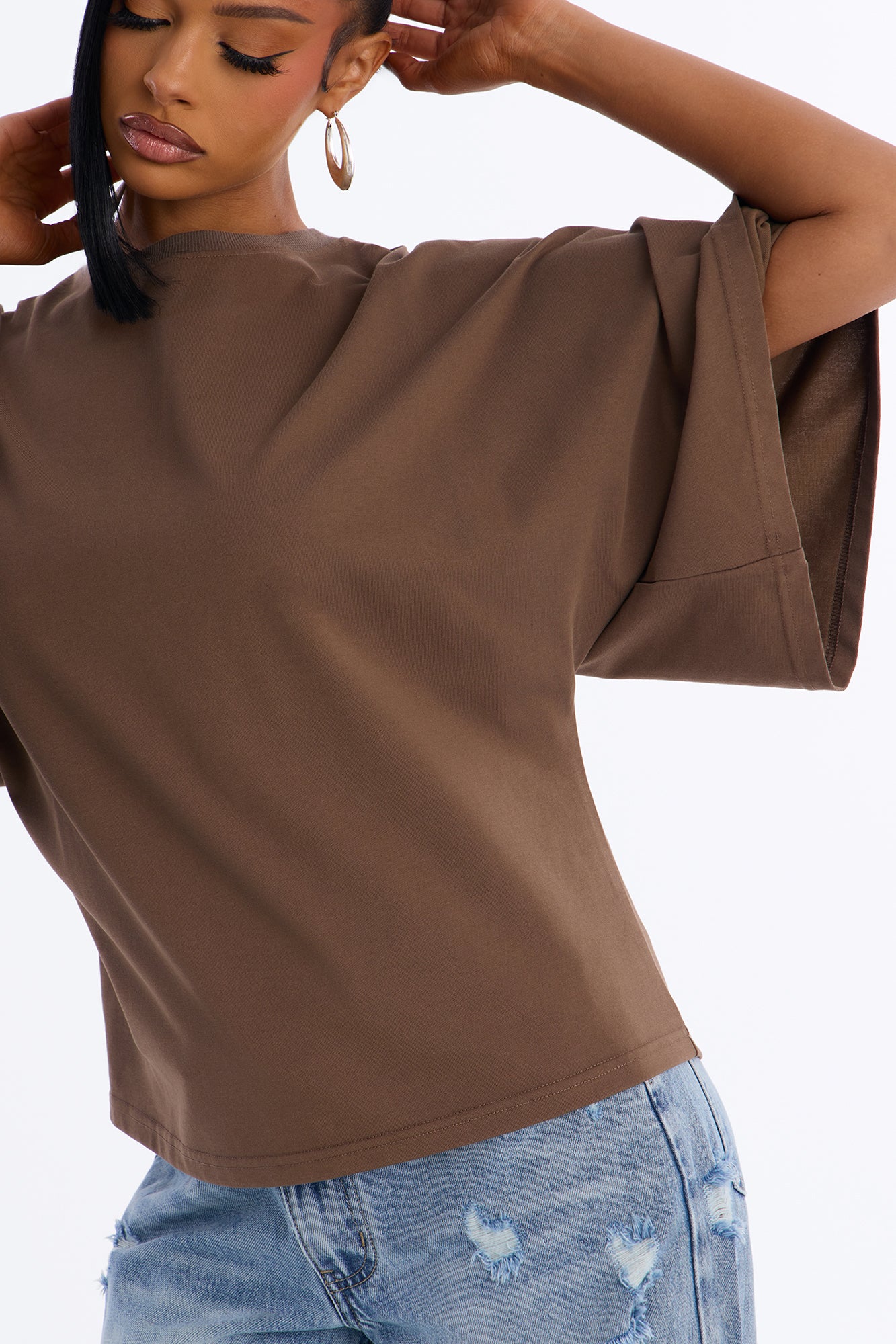 Kendall Oversized Short Sleeve T-Shirt - Chocolate - Image 3