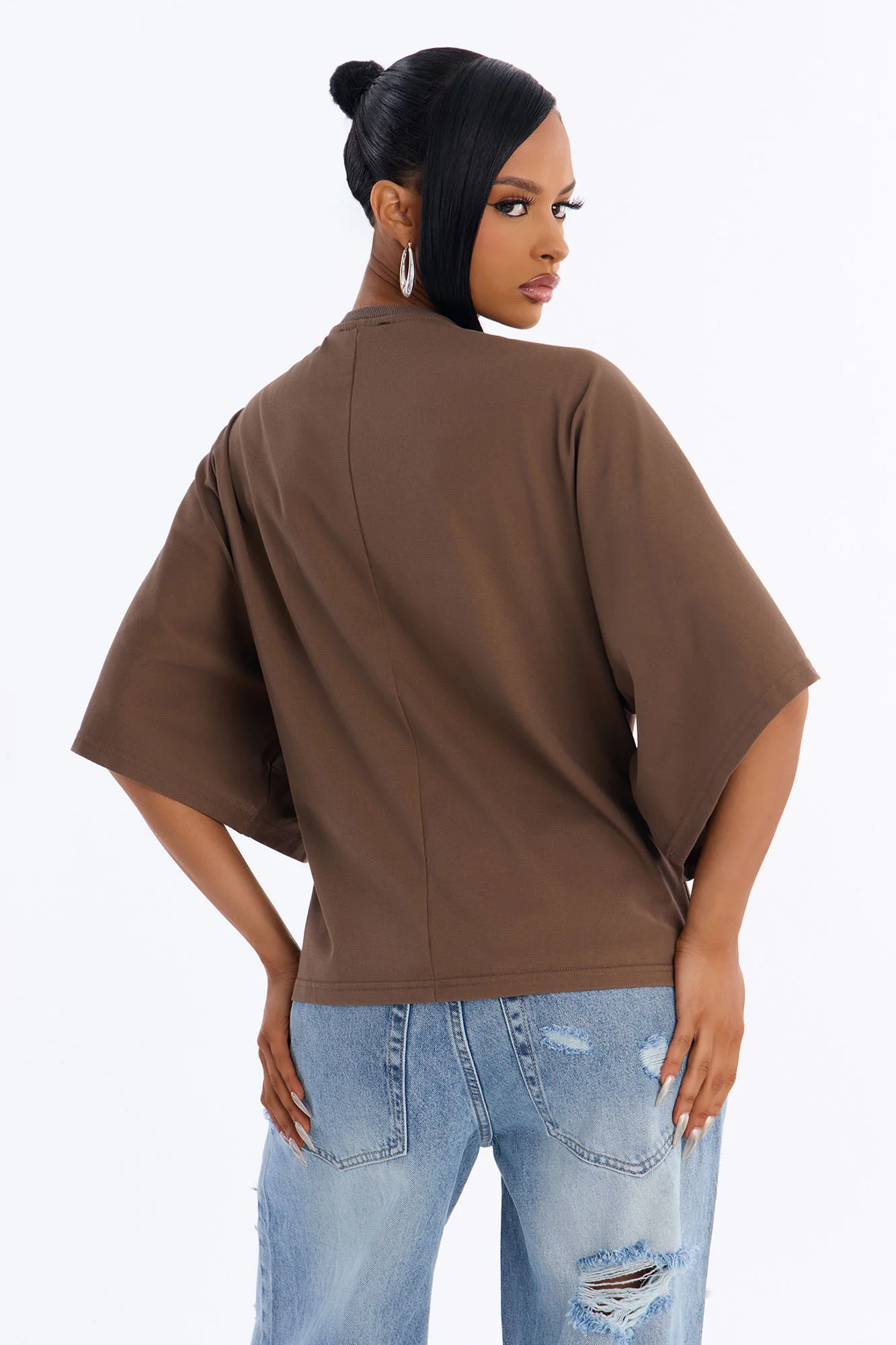 Kendall Oversized Short Sleeve T-Shirt - Chocolate - Image 4