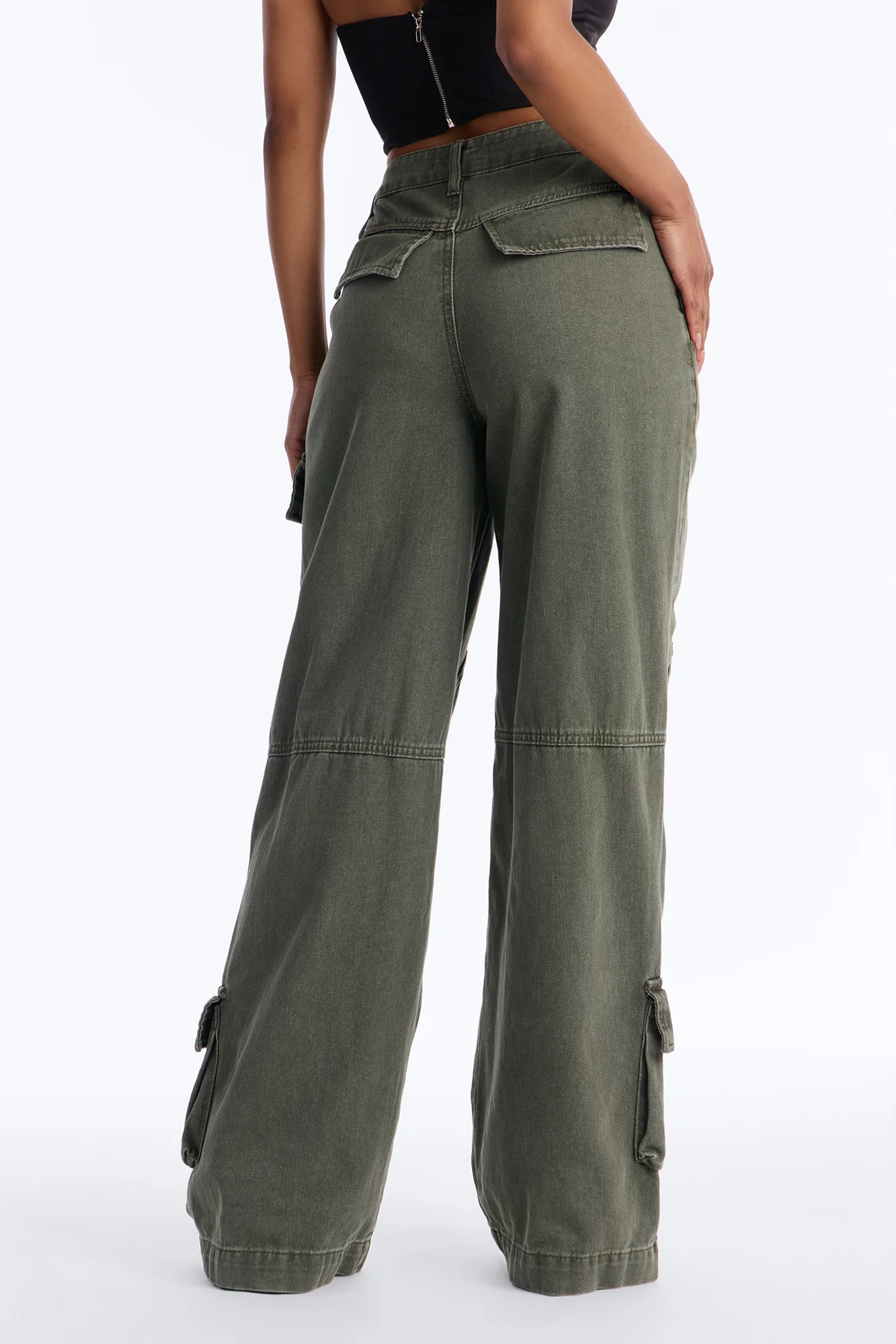 Kendra High Rise Wide Leg Cargo Pant - Olive - Image 4