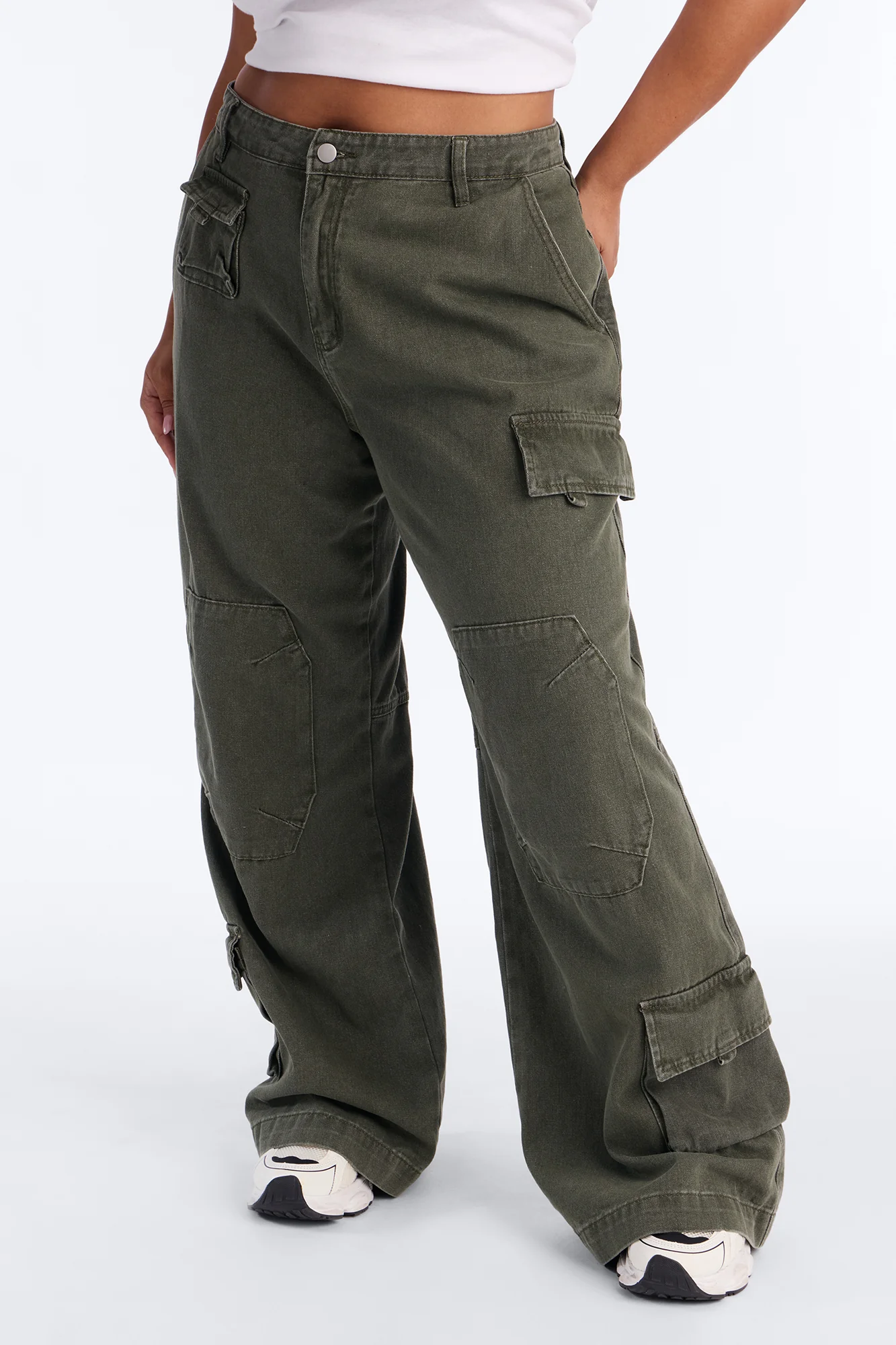 Kendra High Rise Wide Leg Cargo Pant - Olive - Image 5