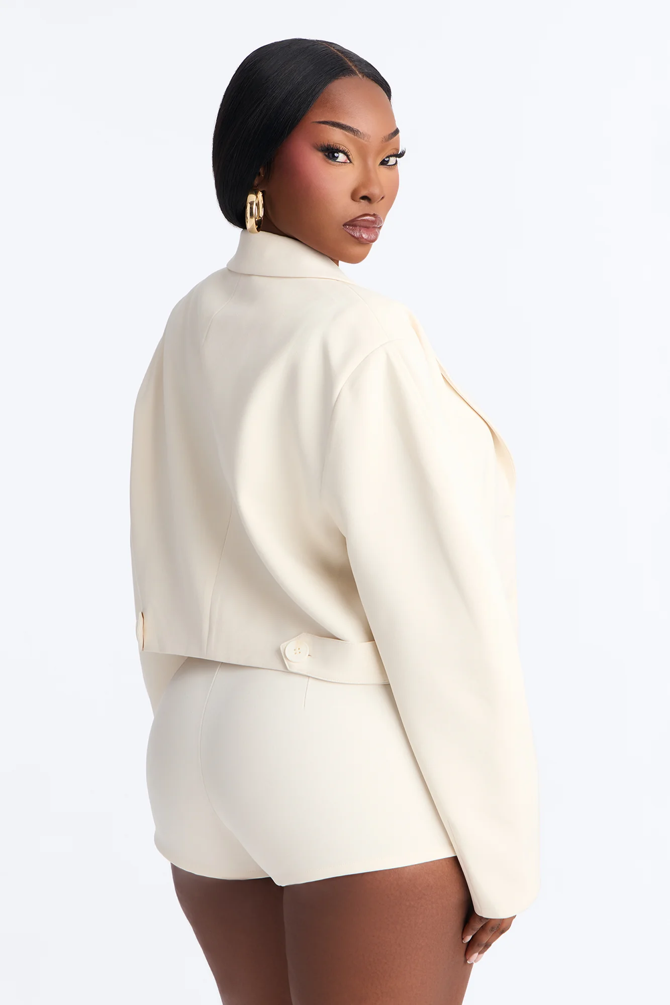 Kennedy Cropped Barrel Sleeve Blazer - Ivory - Image 9