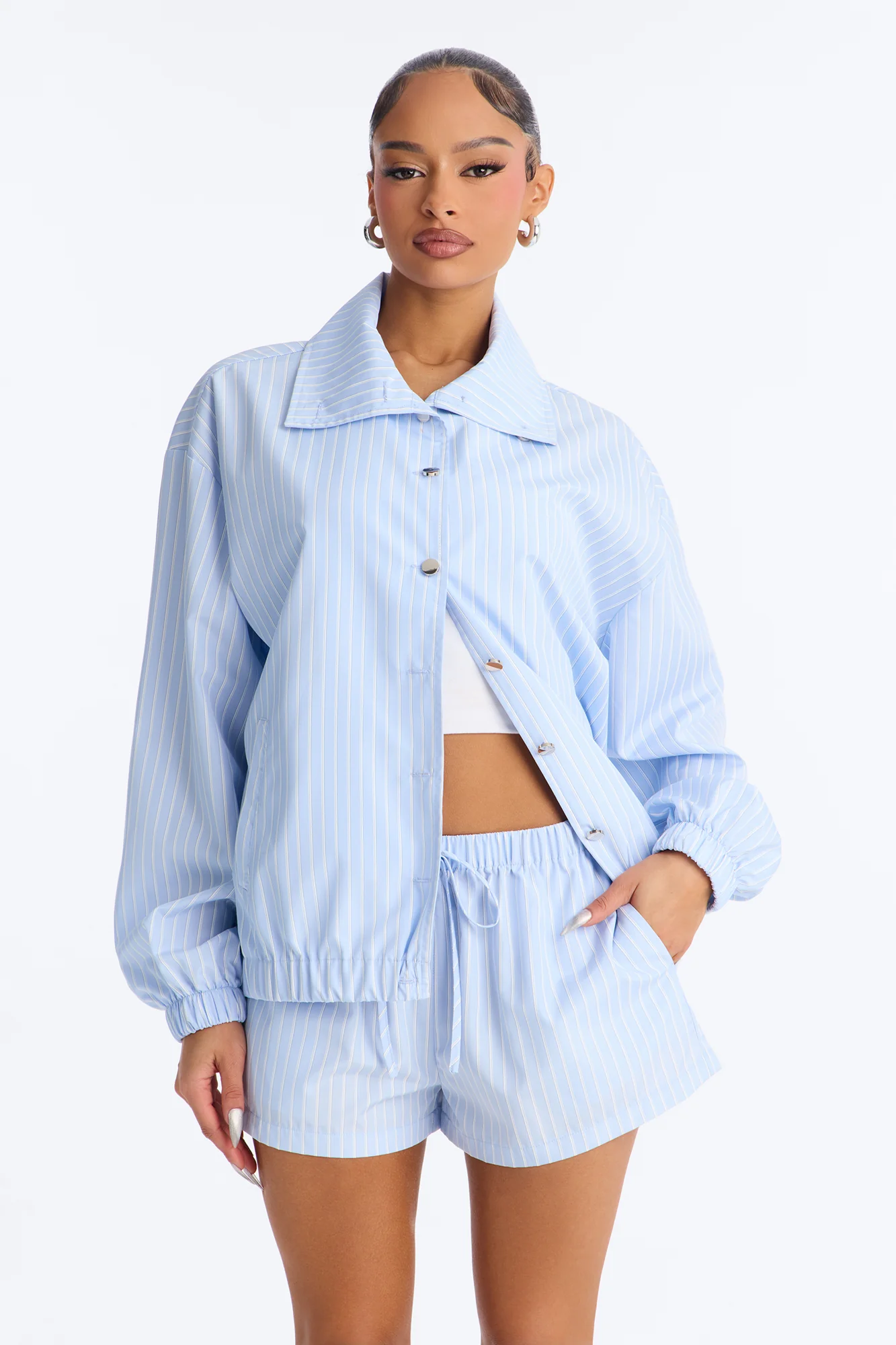 Kennedy Pinstripe Short Set - Blue - Image 2