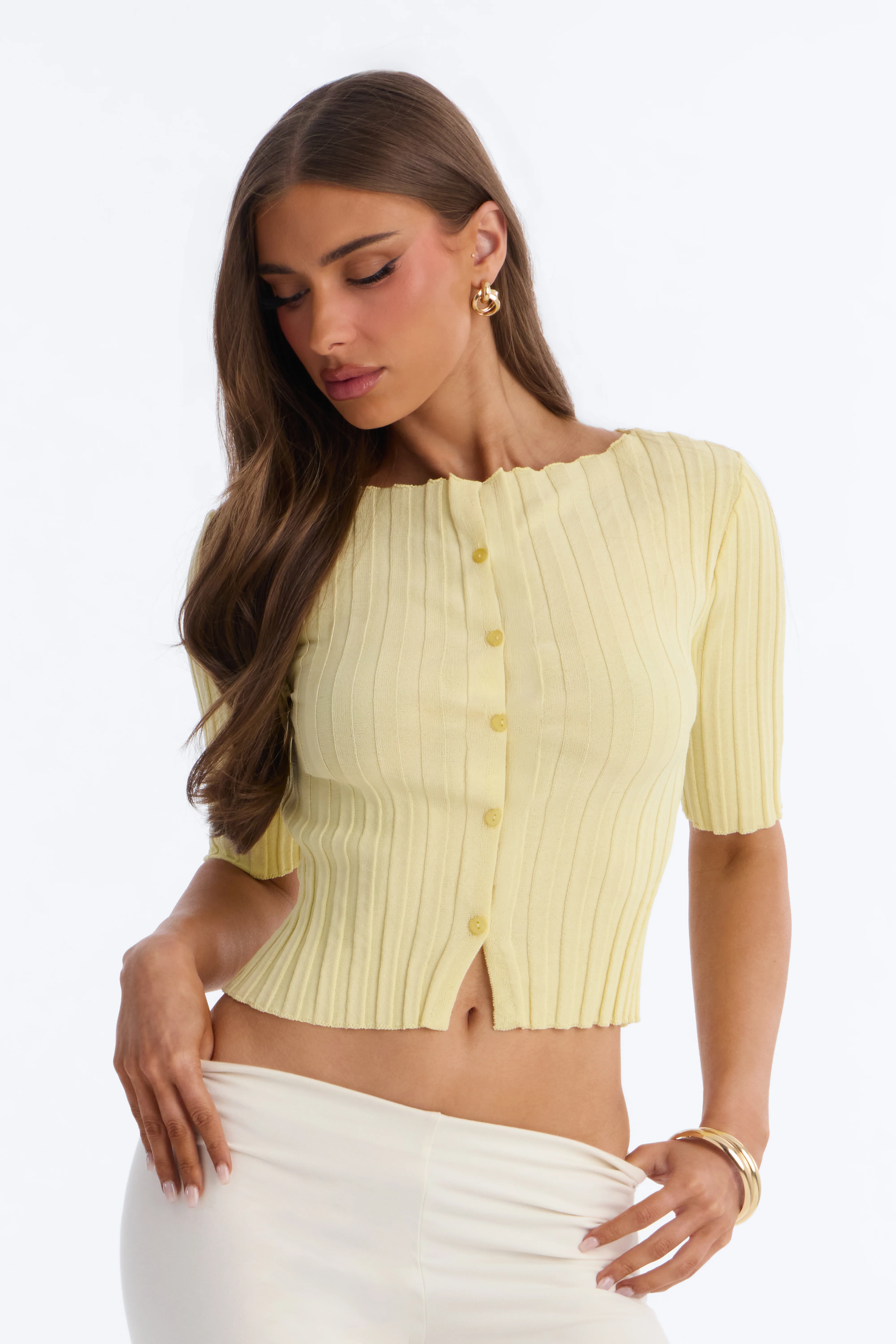 Kenny Short Sleeve Sweater Top - Butter Yellow