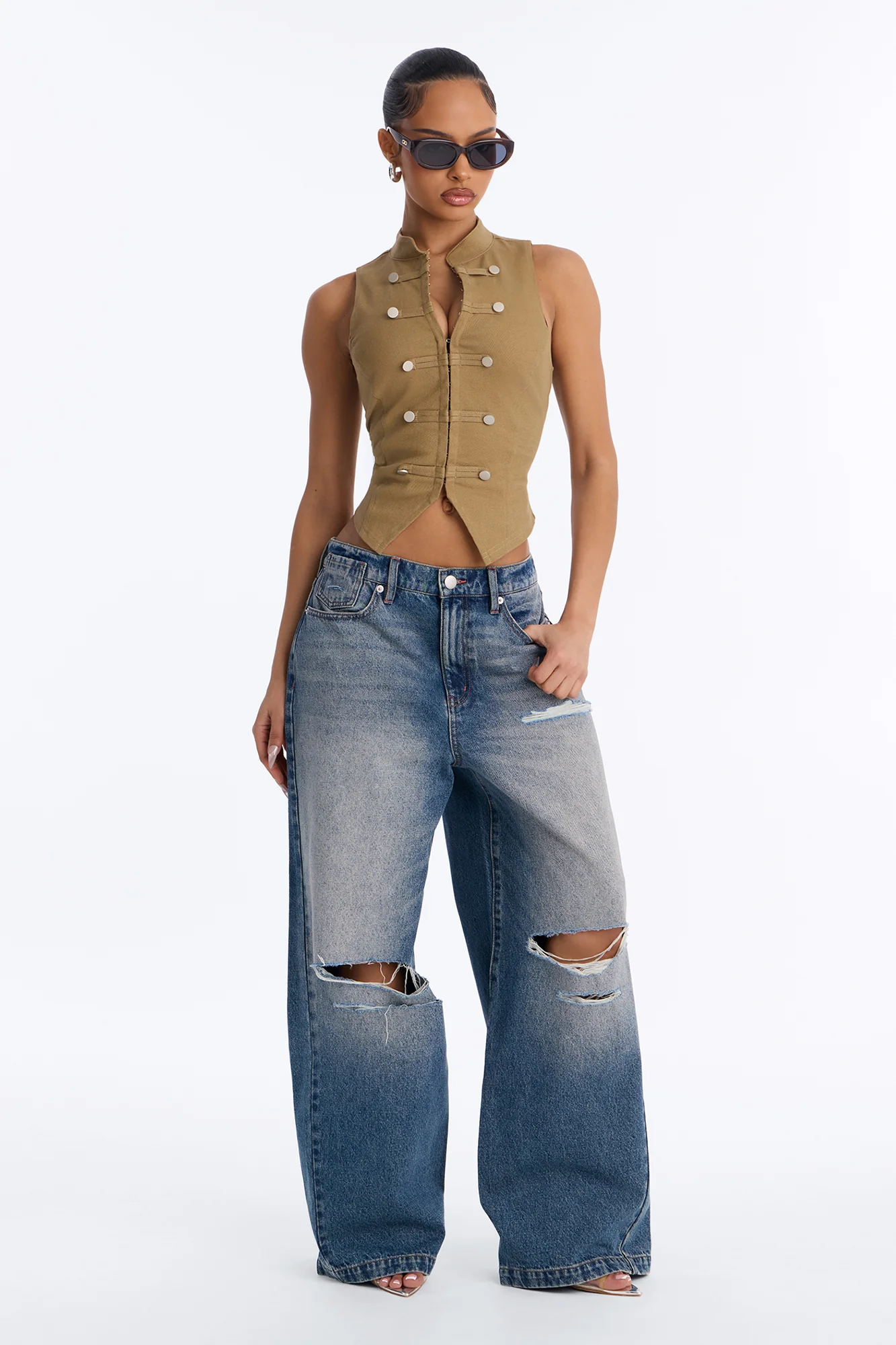 Kensington Baggy Ripped Jeans - Dark Wash - Image 2