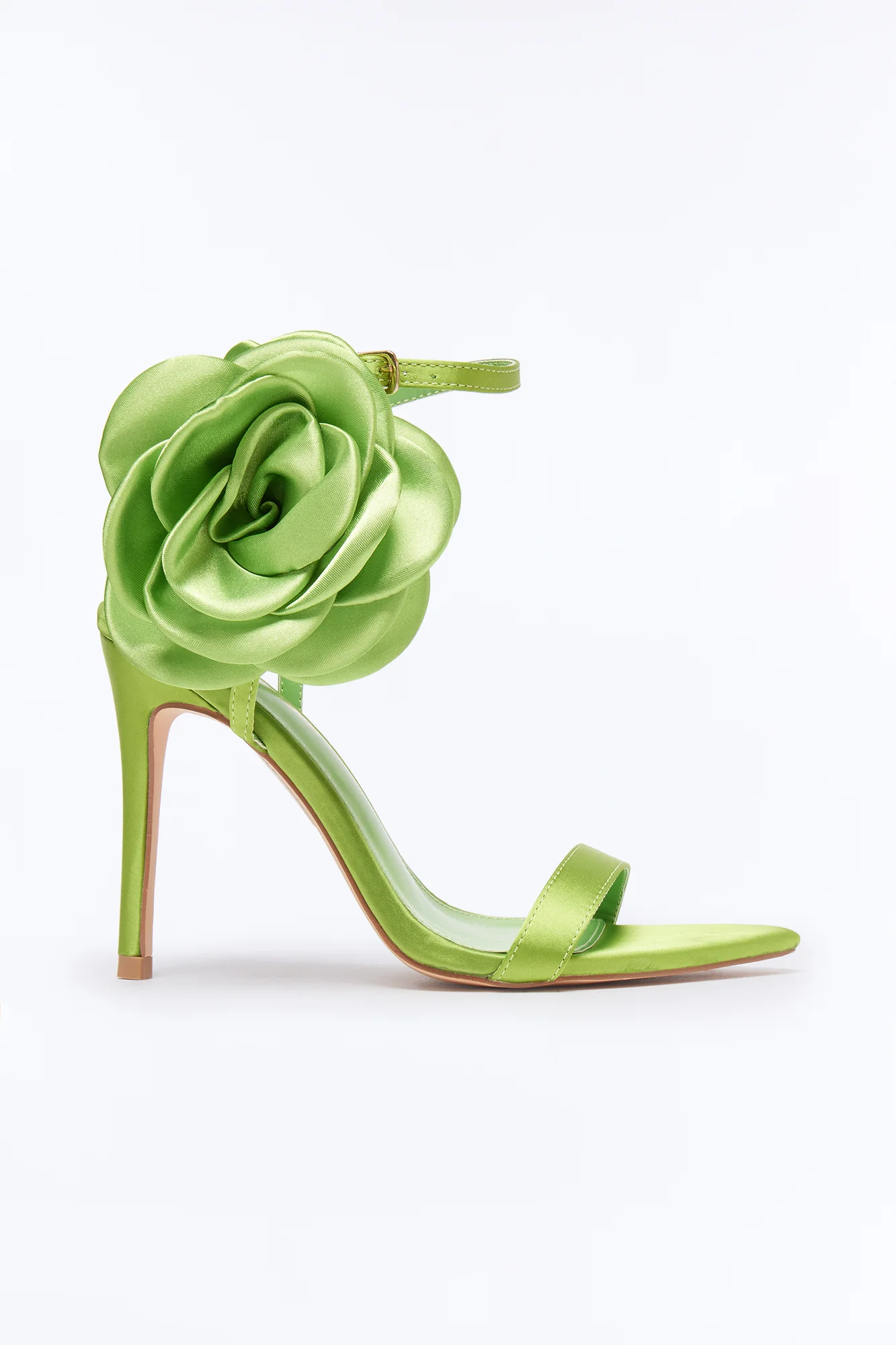 Kesia Satin Flower Stiletto Heels - Lime - Image 2