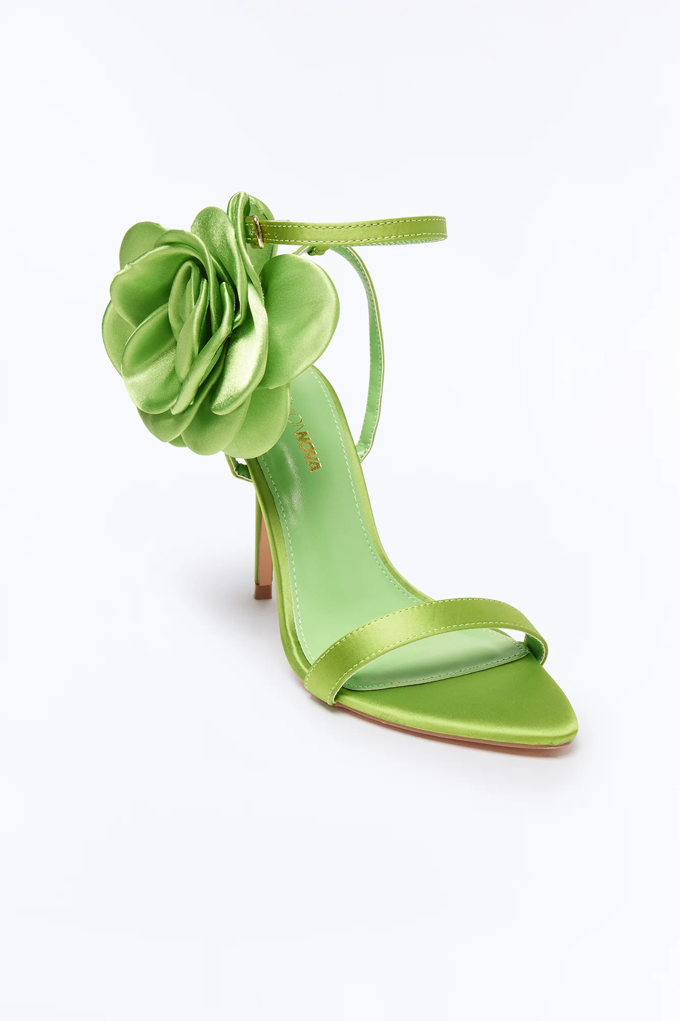 Kesia Satin Flower Stiletto Heels - Lime - Image 4