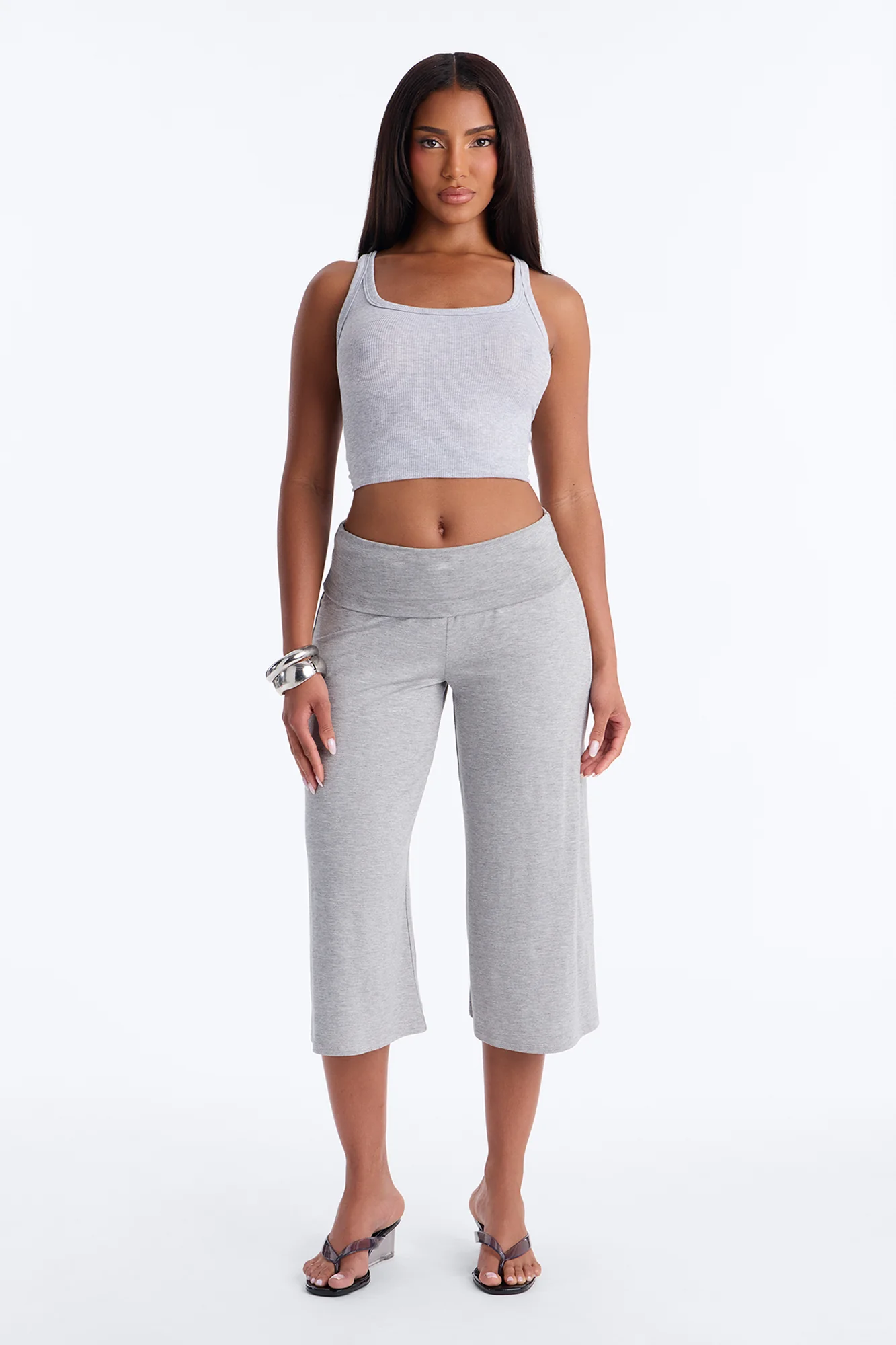 Kiki Low Rise Foldover Gaucho Pant - Heather Grey - Image 2