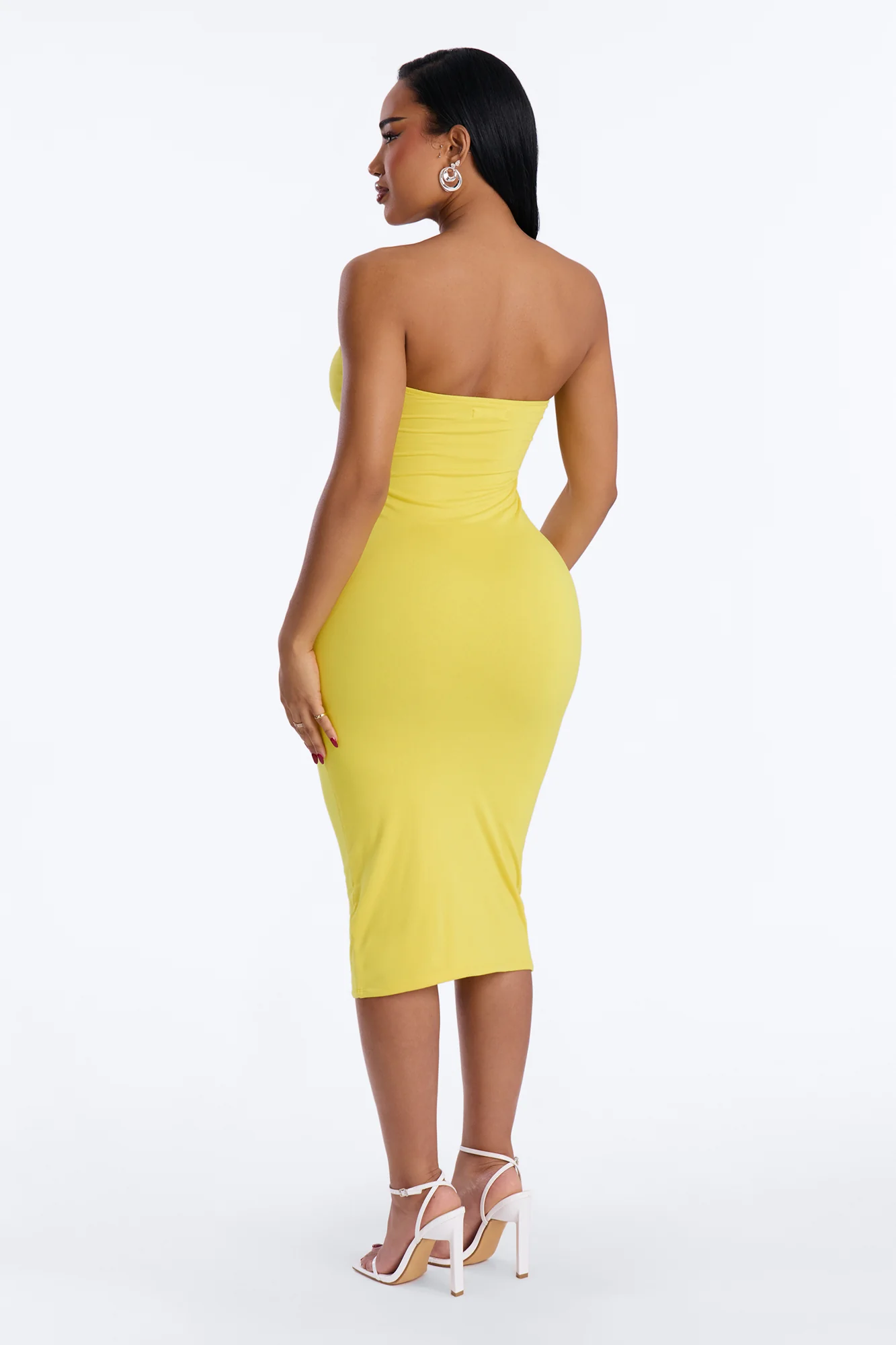 Kimmy Double Lined Strapless Midi Dress - Yellow - Image 3