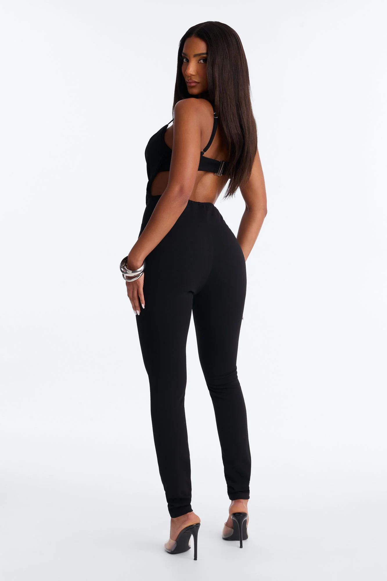 Klea Asymmetrical Embellished Catsuit - Black - Image 4