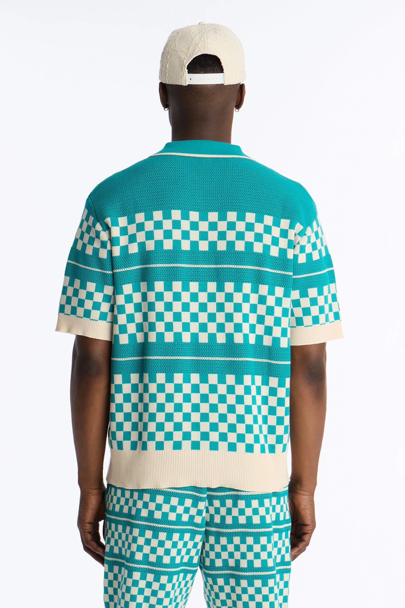 Knitted Pawn Checker Button Up Shirt - Teal/combo - Image 4