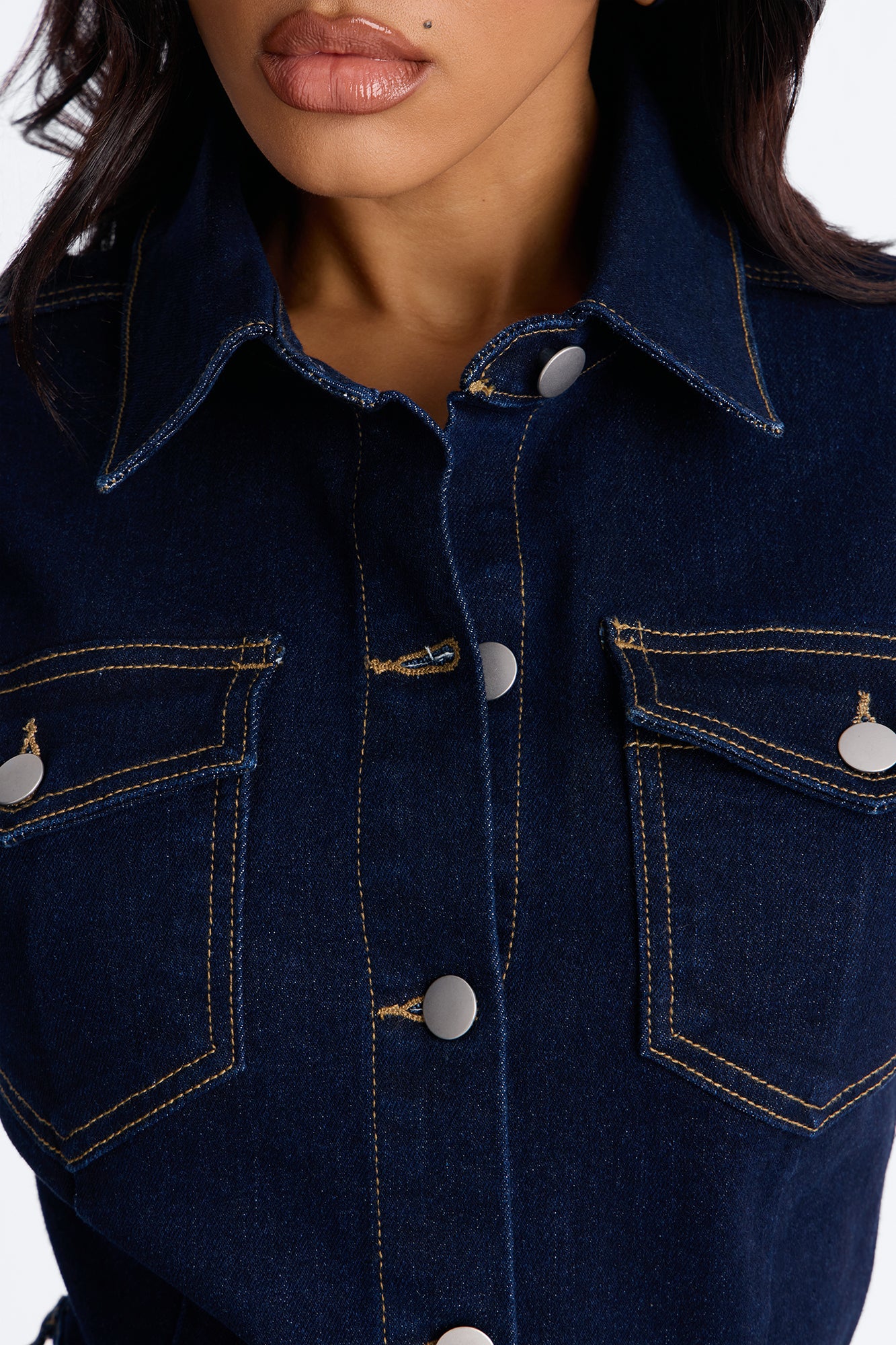 Know You Better Denim Romper - Dark Denim - Image 3
