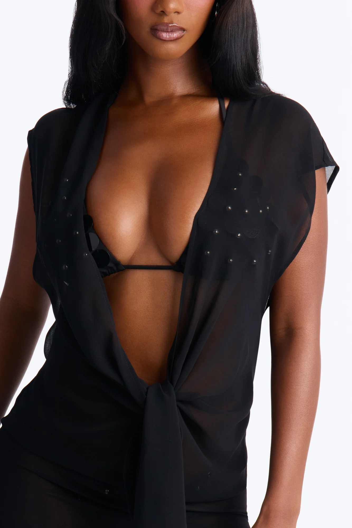 Koko Knotted Cover Up Short Sleeve Mini Dress - Black - Image 3