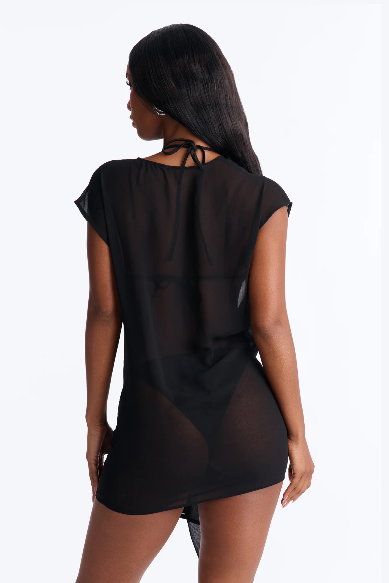 Koko Knotted Cover Up Short Sleeve Mini Dress - Black - Image 4