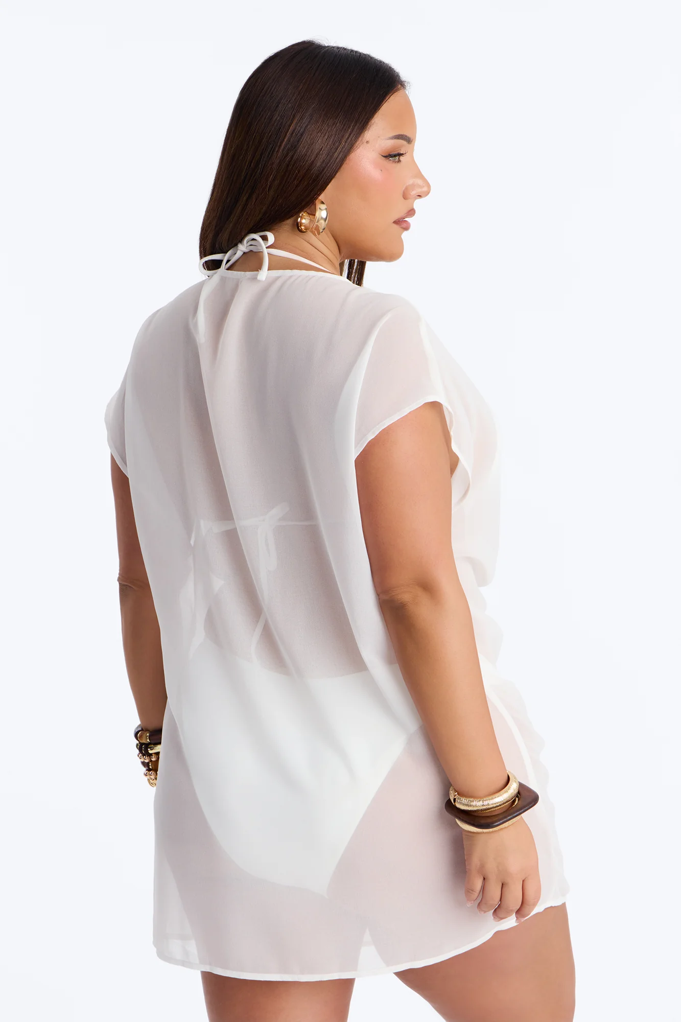 Koko Knotted Cover Up Short Sleeve Mini Dress - White - Image 7