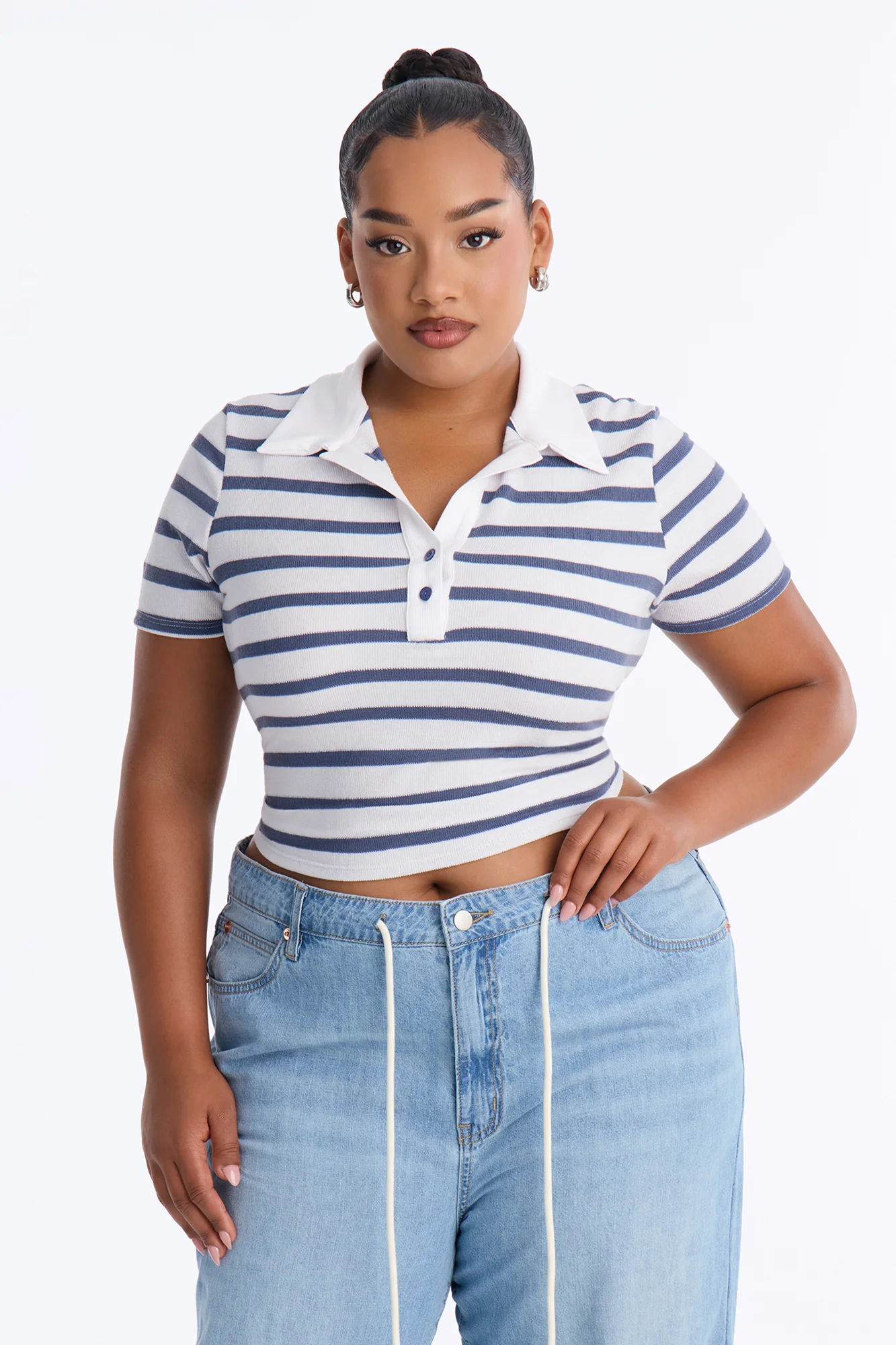Koko Stripe Ribbed Short Sleee Polo - Navy/combo - Image 5