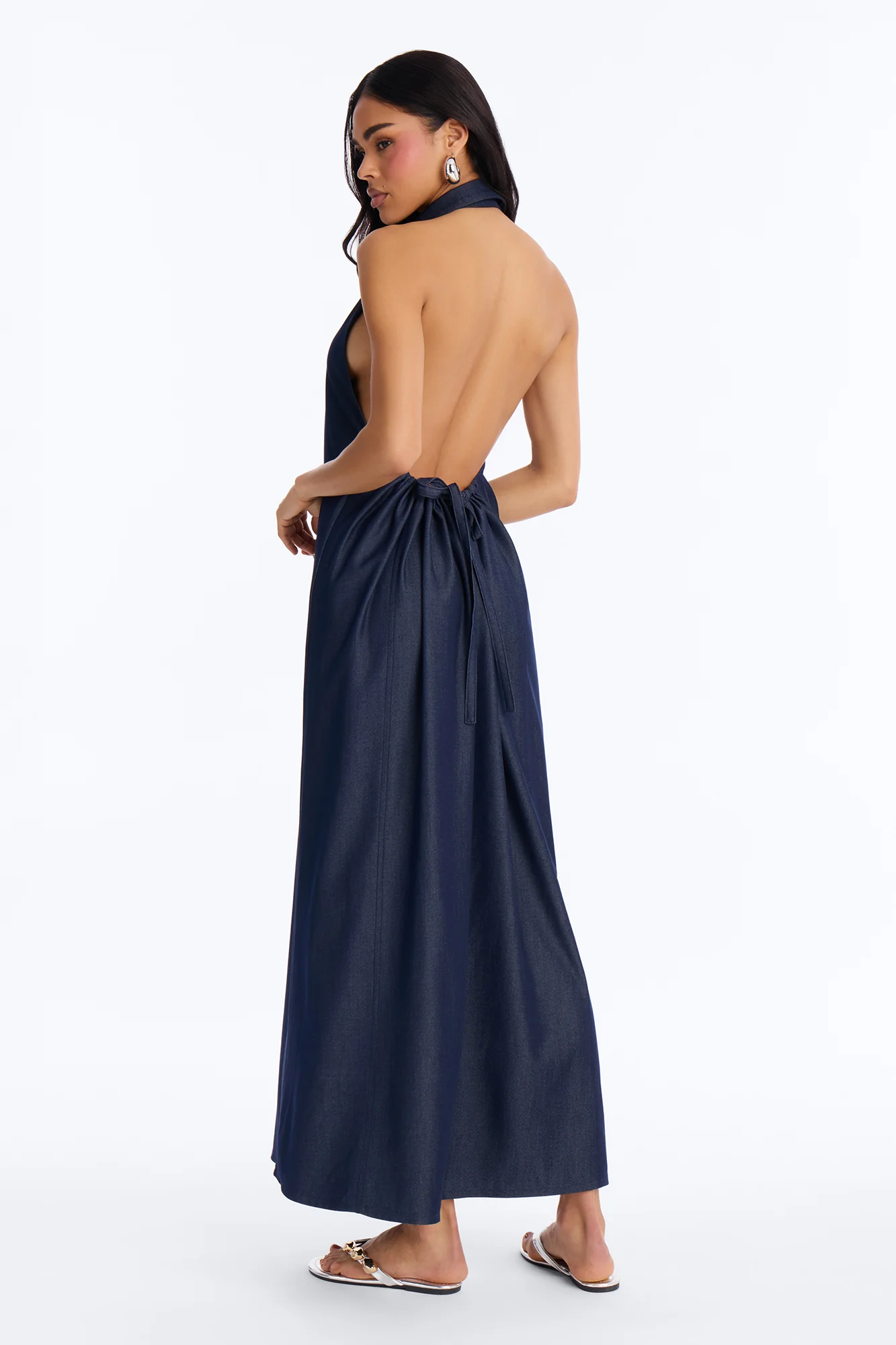 Kristi Halter Denim Maxi Dress - Dark Denim - Image 3
