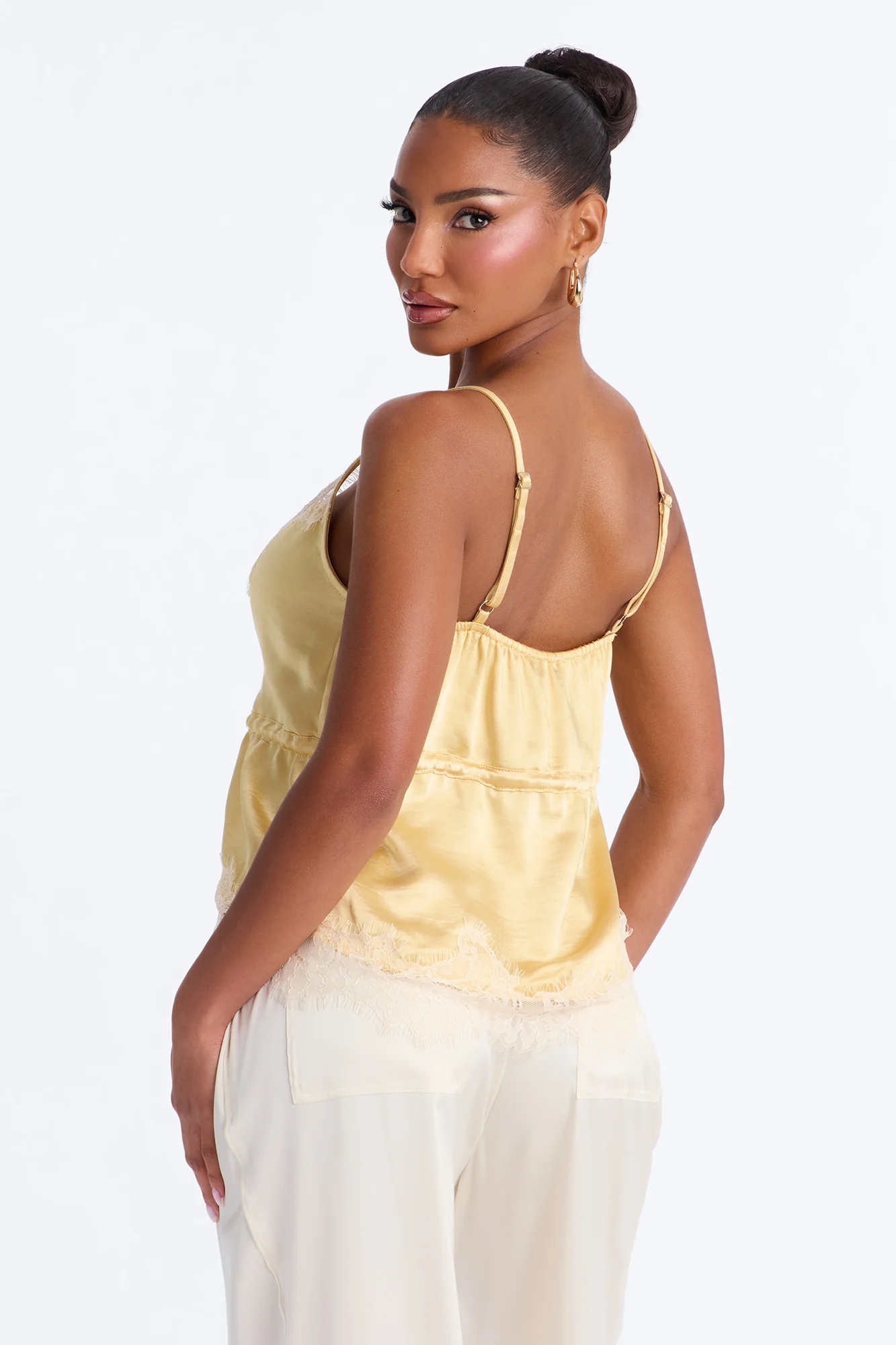 Kya Laced Satin Cami Top - Butter Yellow - Image 4
