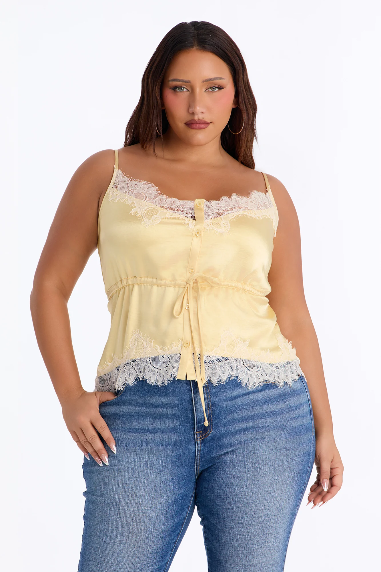 Kya Laced Satin Cami Top - Butter Yellow - Image 5