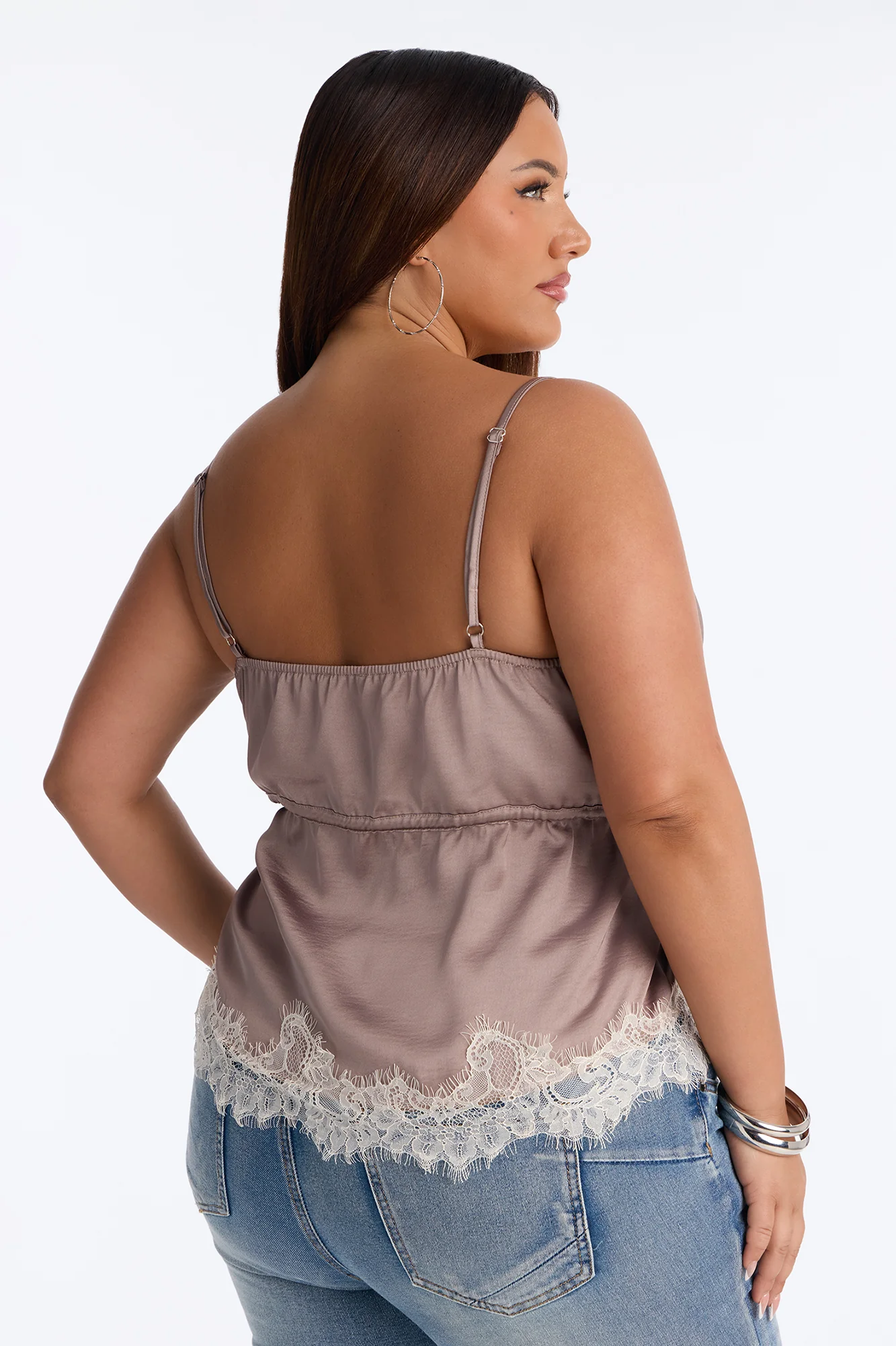 Kya Laced Satin Cami Top - Taupe - Image 3
