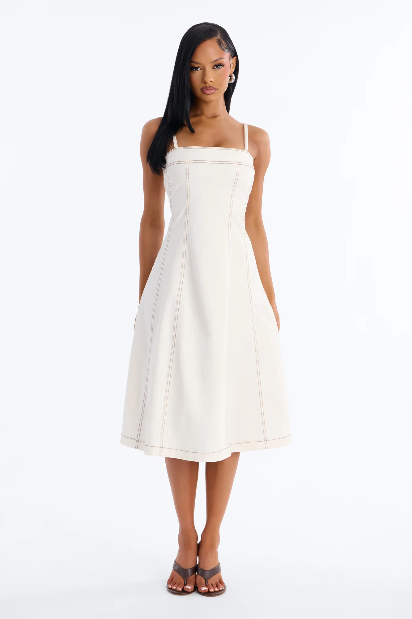 Kyla Stretch Denim Midi Dress - White