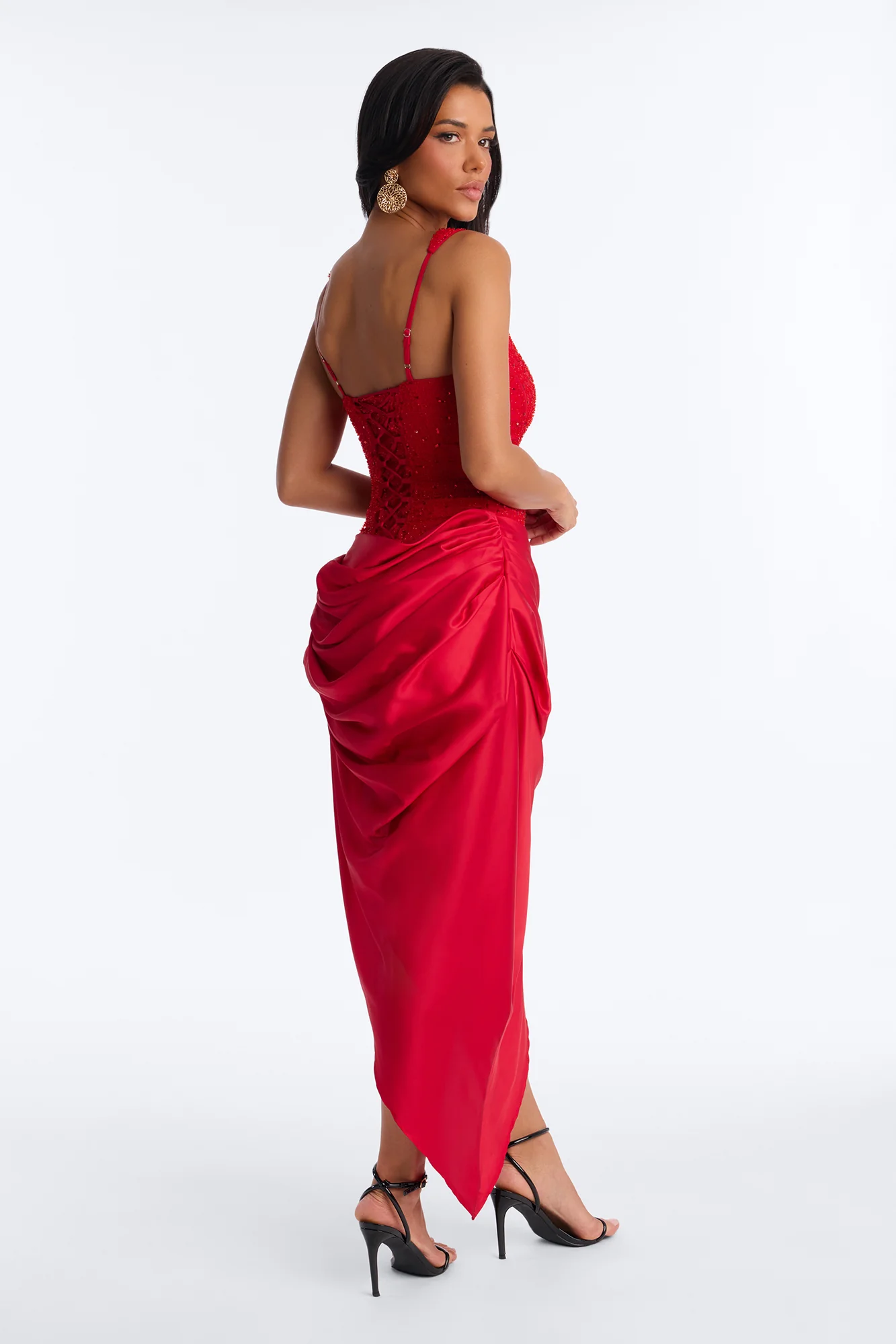 Kylee Embellished Draped Maxi Dress - Red - Image 3
