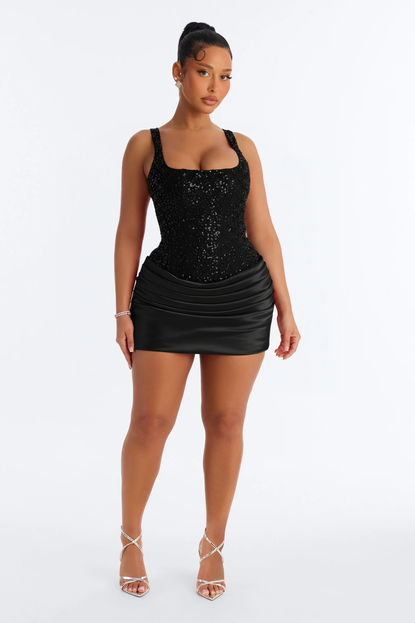 Kylee Embellished Draped Mini Dress - Black - Image 2