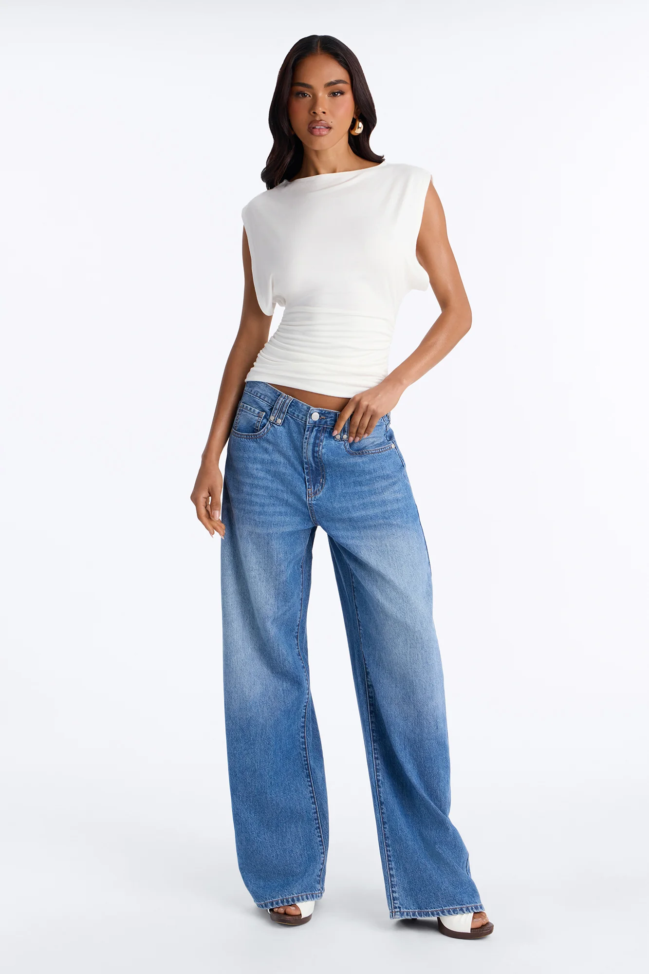 Kylie Ruched Short Sleeve Top - Off White - Image 2