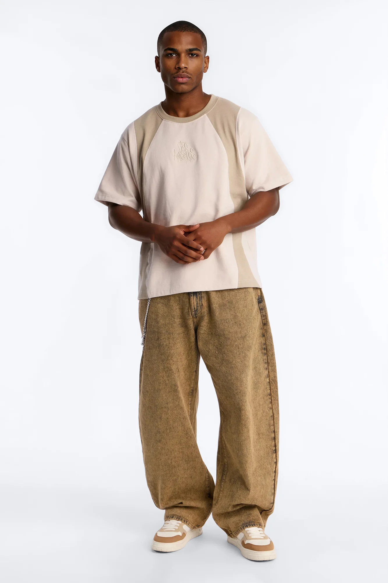 LA Embroidery Paneled Fleece Tee - Tan - Image 2
