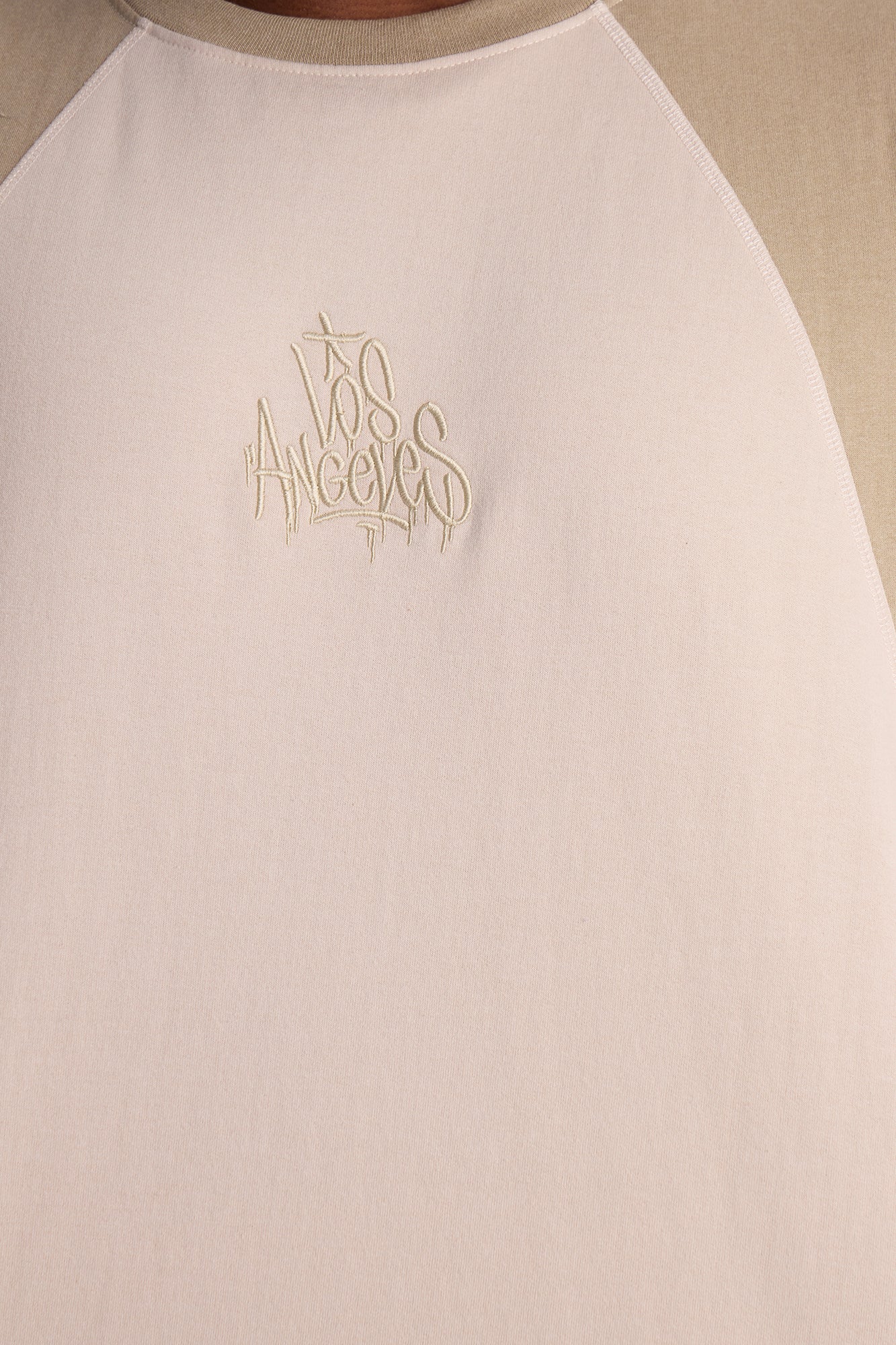 LA Embroidery Paneled Fleece Tee - Tan - Image 7