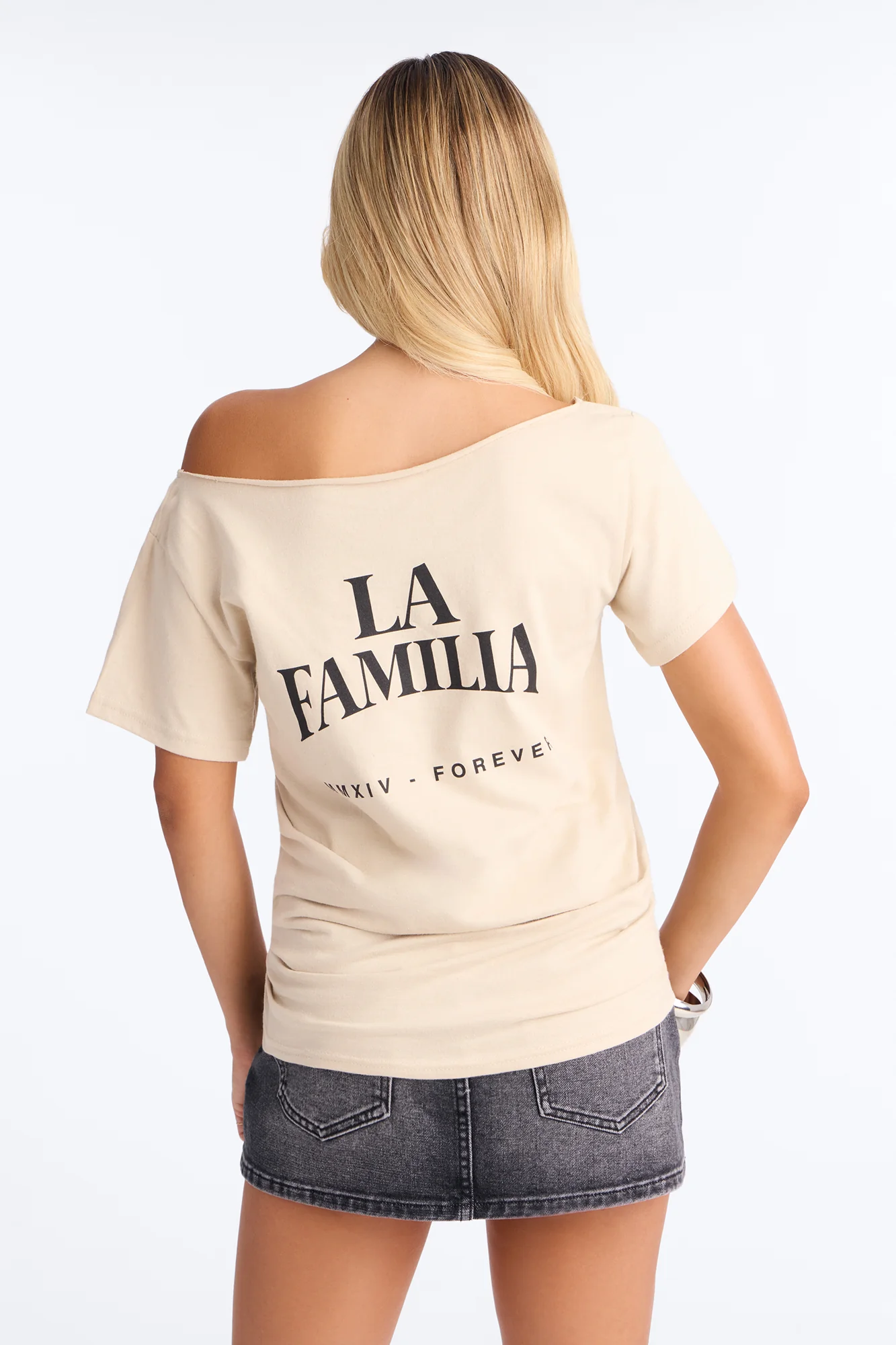 La Familia Forever Virgin Mary Off Shoulder Top - Sand - Image 4