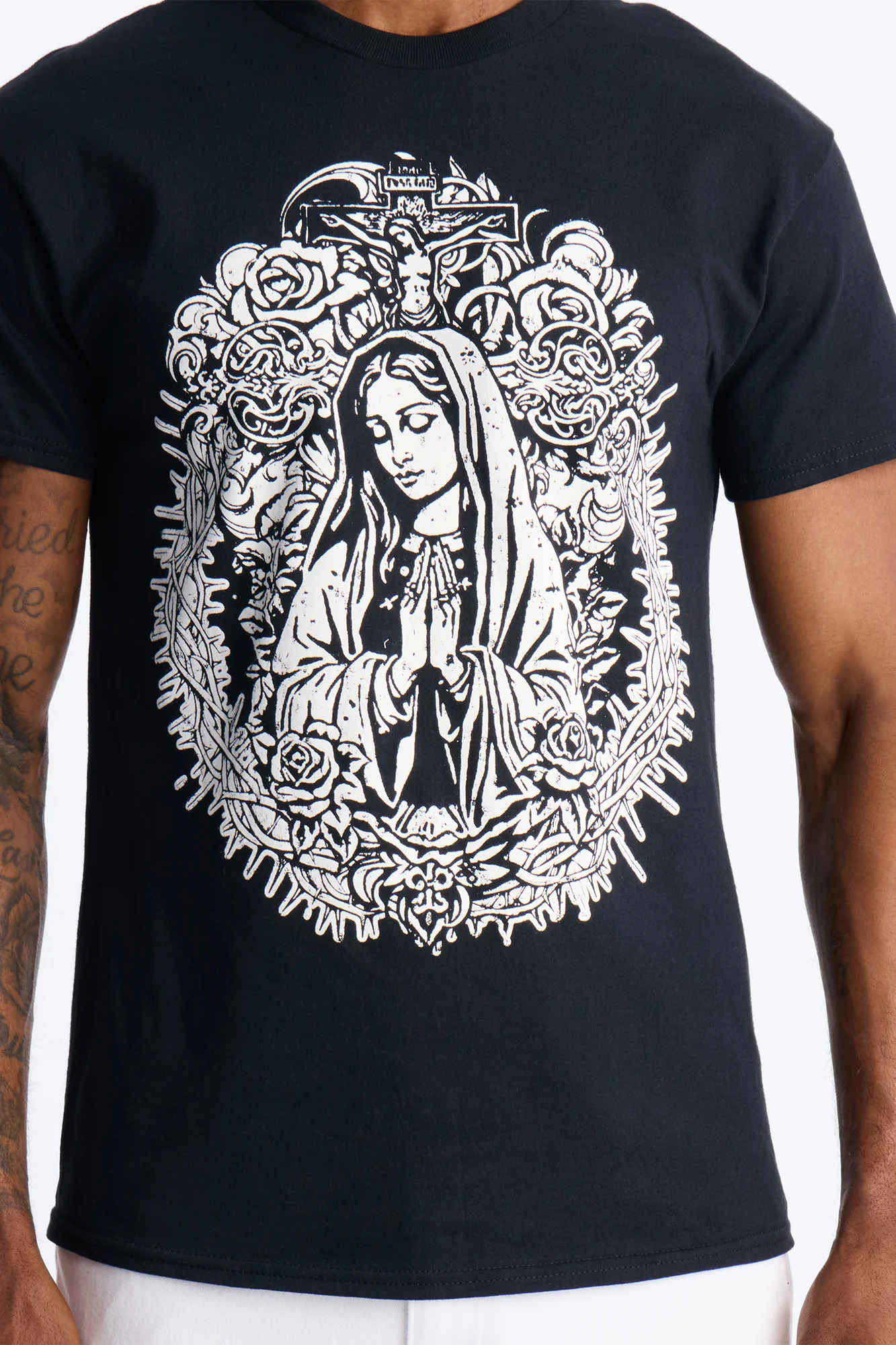 La Familia Mother Mary Short Sleeve Tee - Black - Image 3