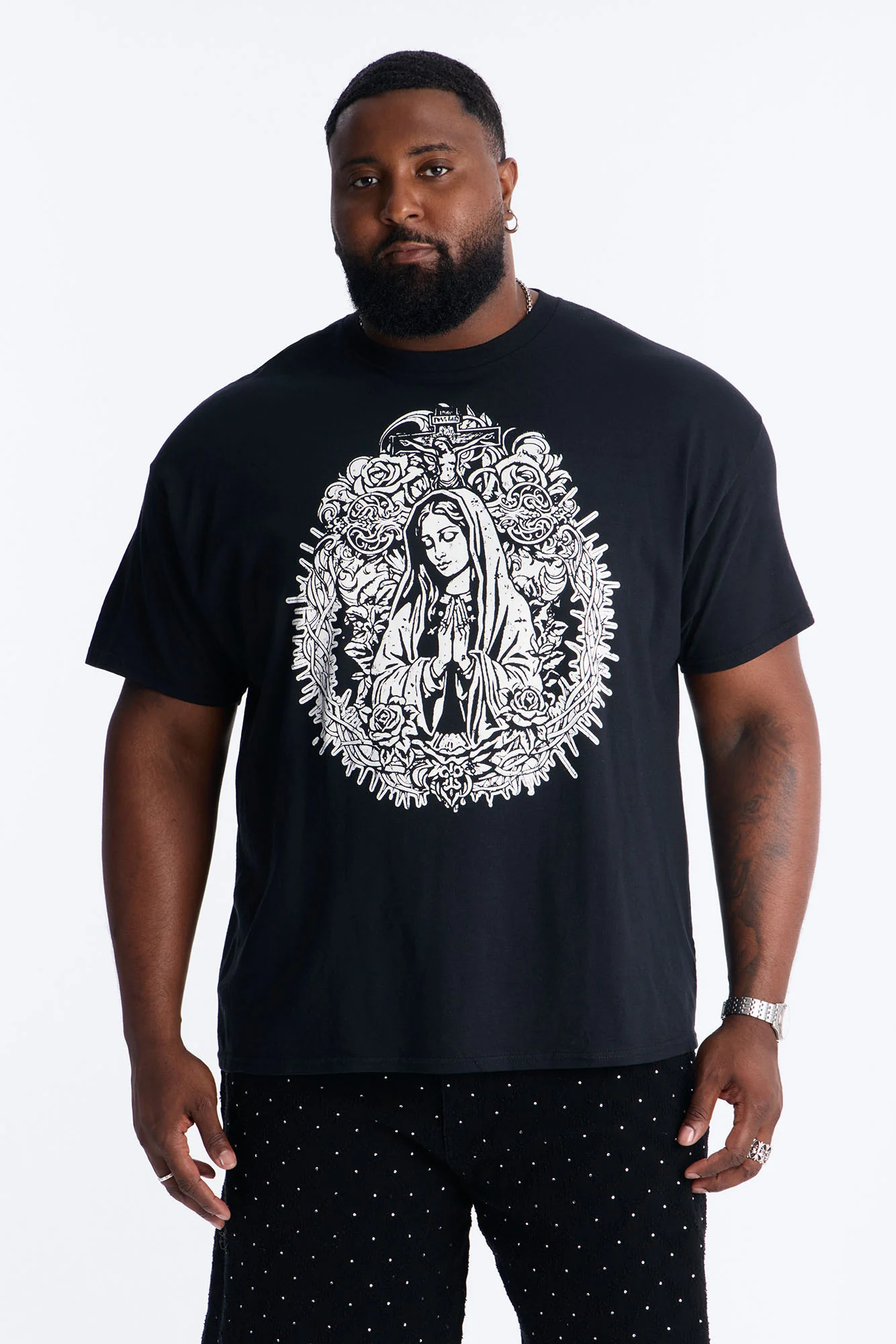 La Familia Mother Mary Short Sleeve Tee - Black - Image 4