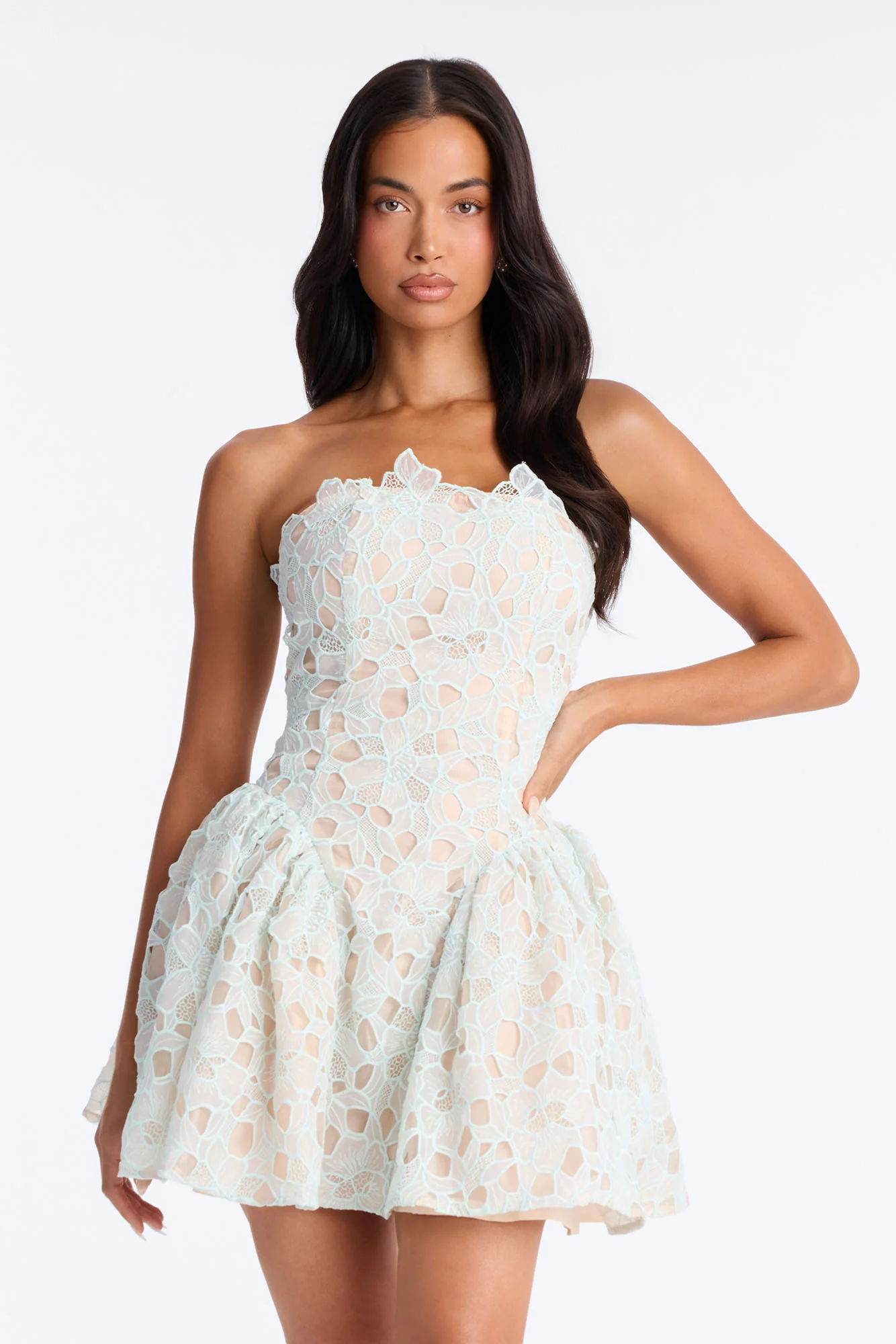 Lace Meadow Strapless Mini Dress - Light Blue - Image 2