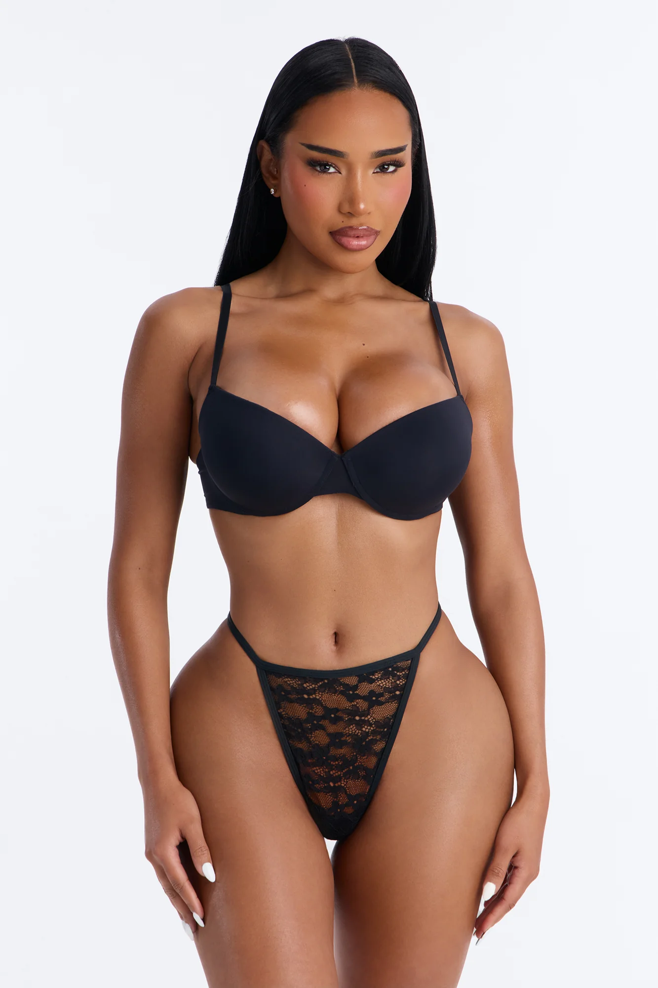 Lace Overlay Comfort G-String - Black - Image 2