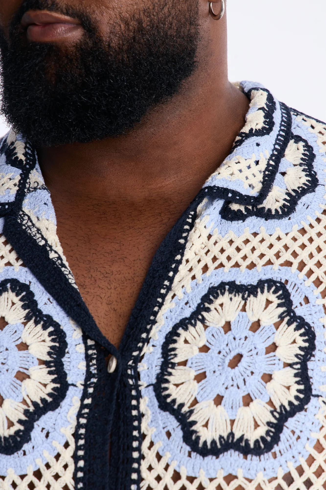 Laguna Crochet Button Up Shirt - Light Blue - Image 3