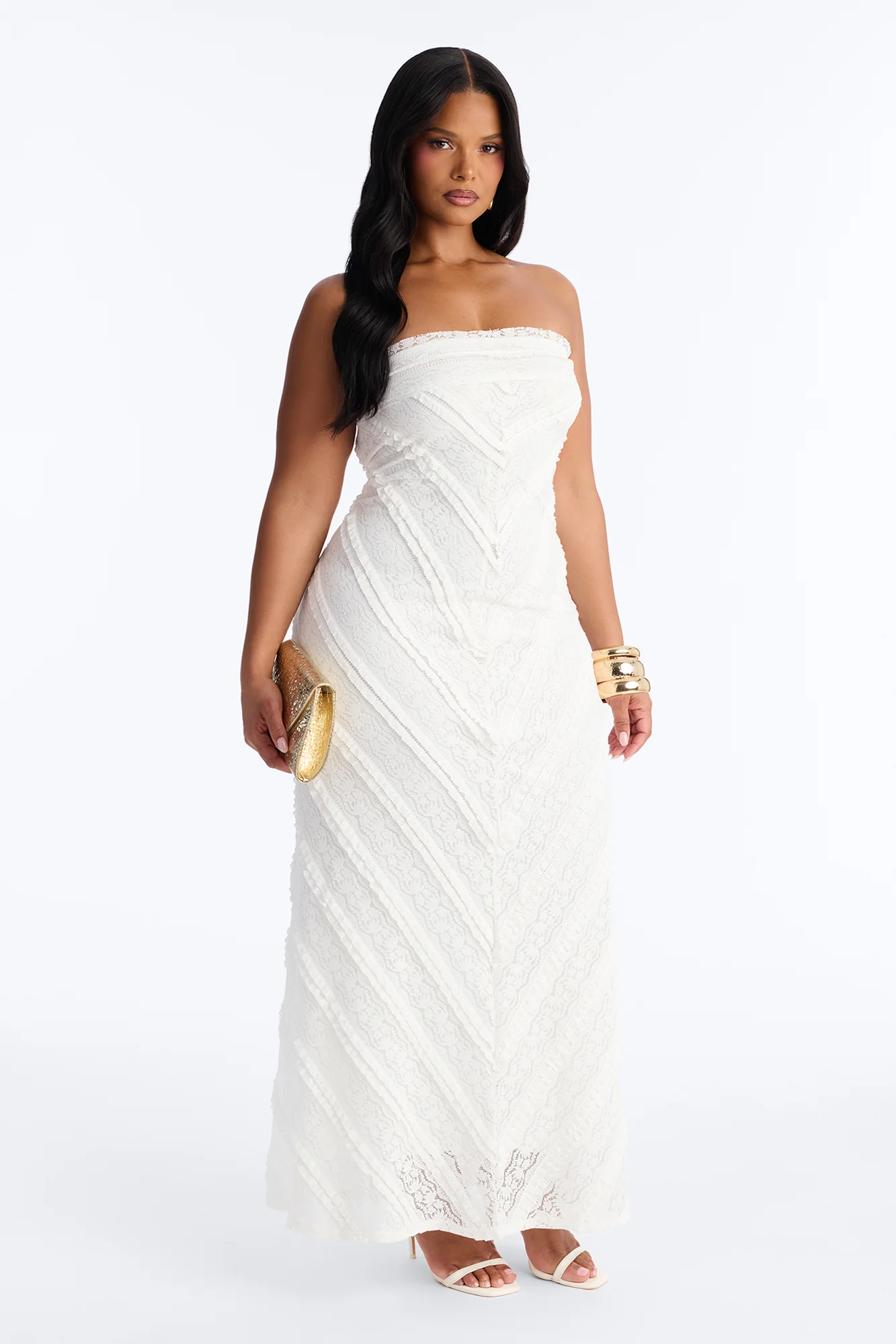 Laine Strapless Lace Maxi Dress - White - Image 5