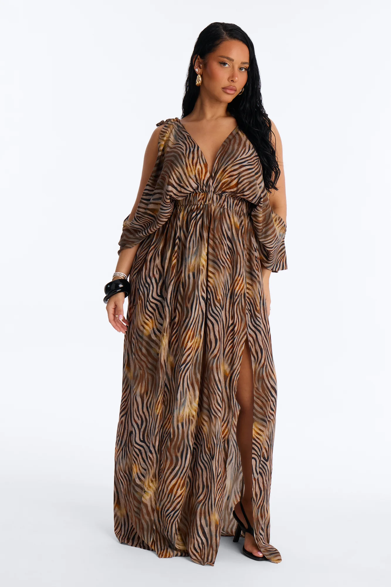 Laurel Animal High Slits Maxi Dress - Brown/combo