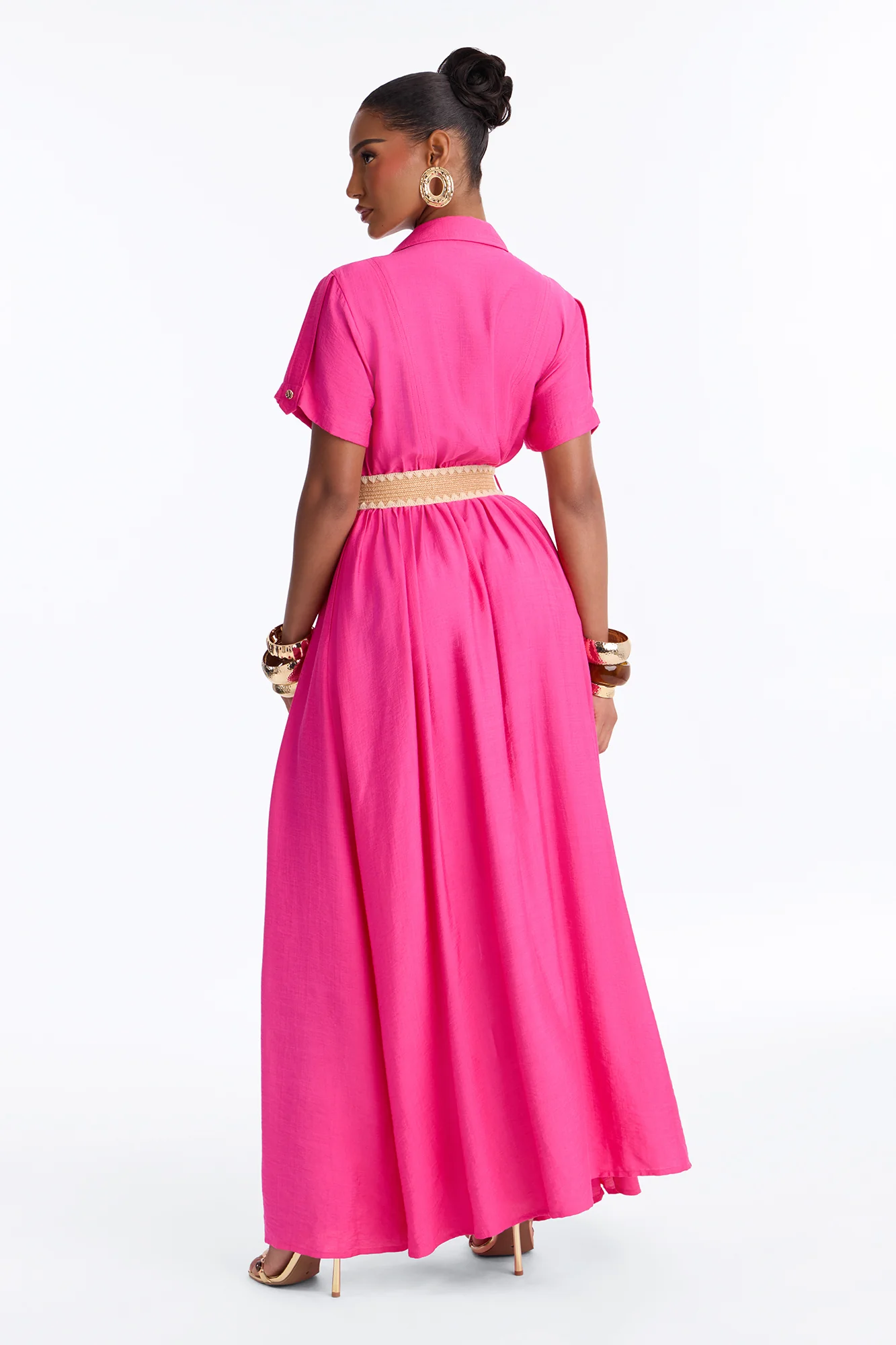 Laurel Linen Maxi Shirt Dress - HotPink - Image 4