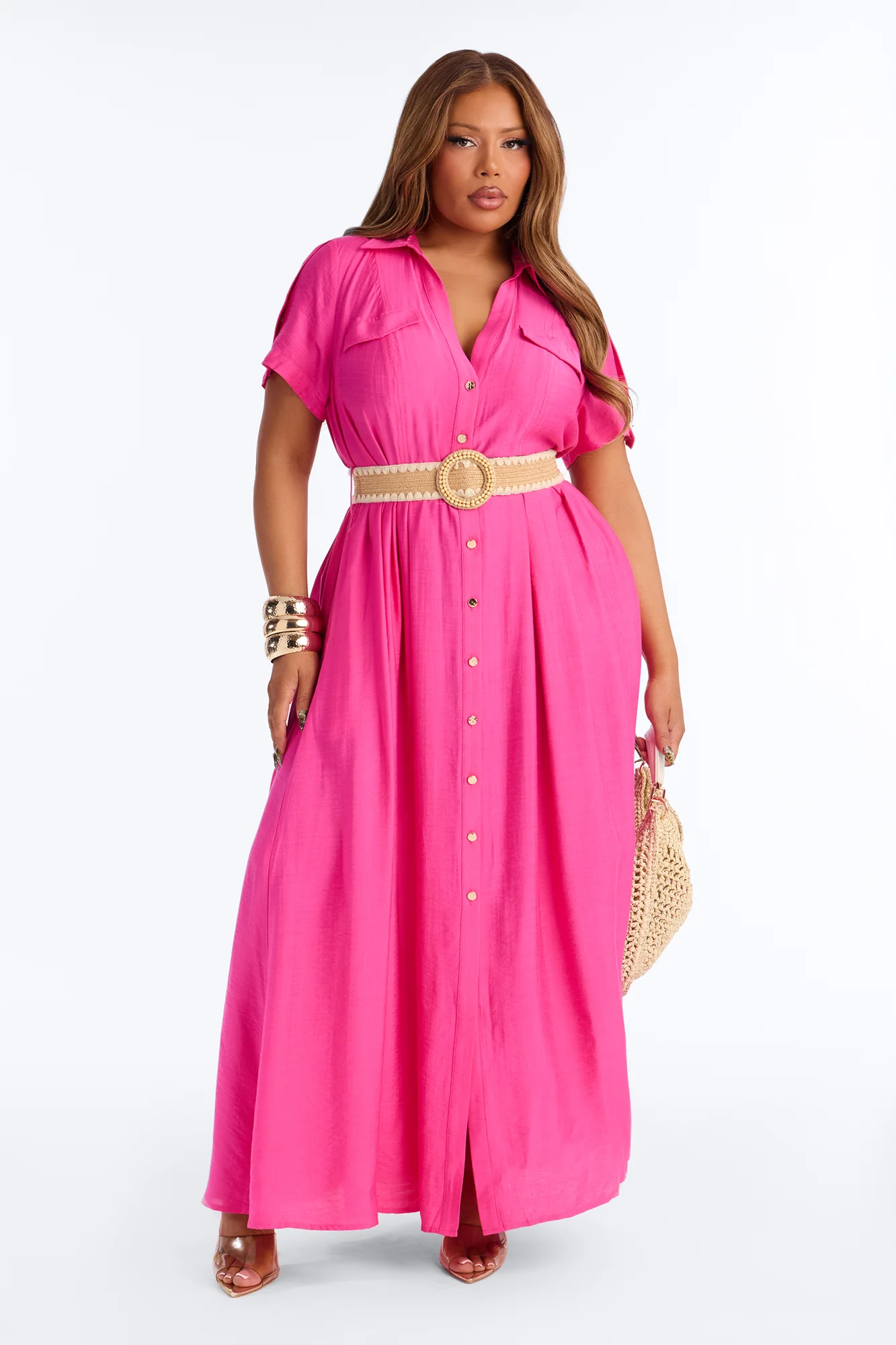 Laurel Linen Maxi Shirt Dress - HotPink - Image 5
