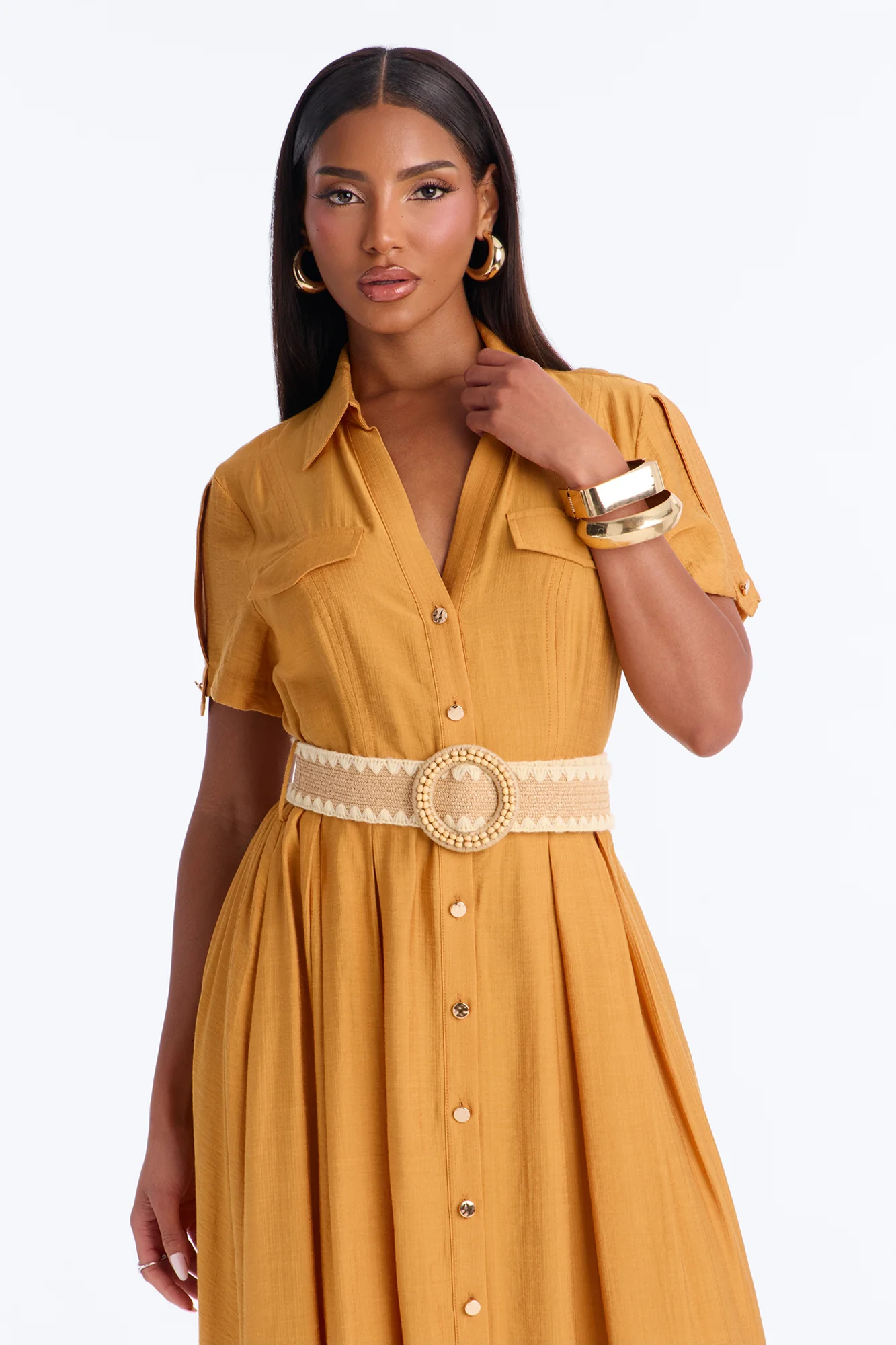 Laurel Linen Maxi Shirt Dress - Mustard - Image 2