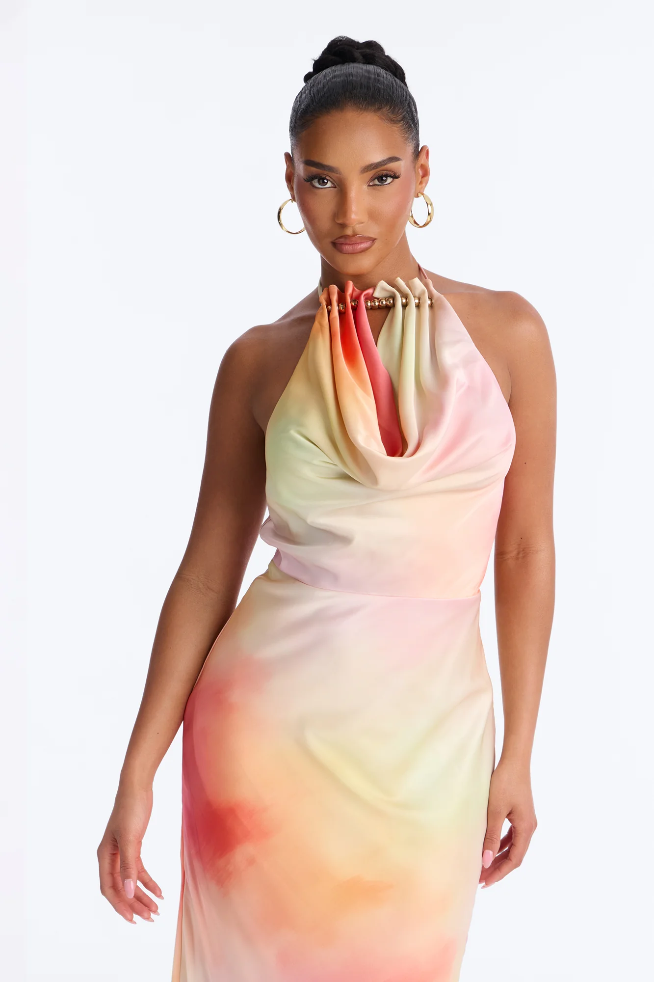 Layla Cowl Backless Satin Maxi Dress - Pink/combo - Image 2