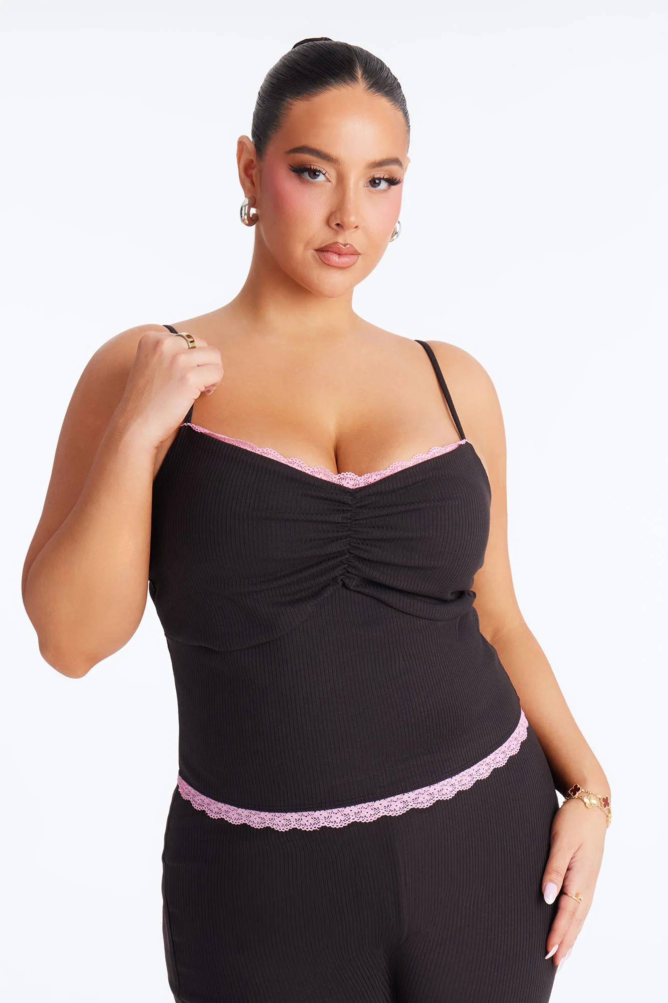 Layla Double Lined Ribbed Capri Set - Black - Image 6