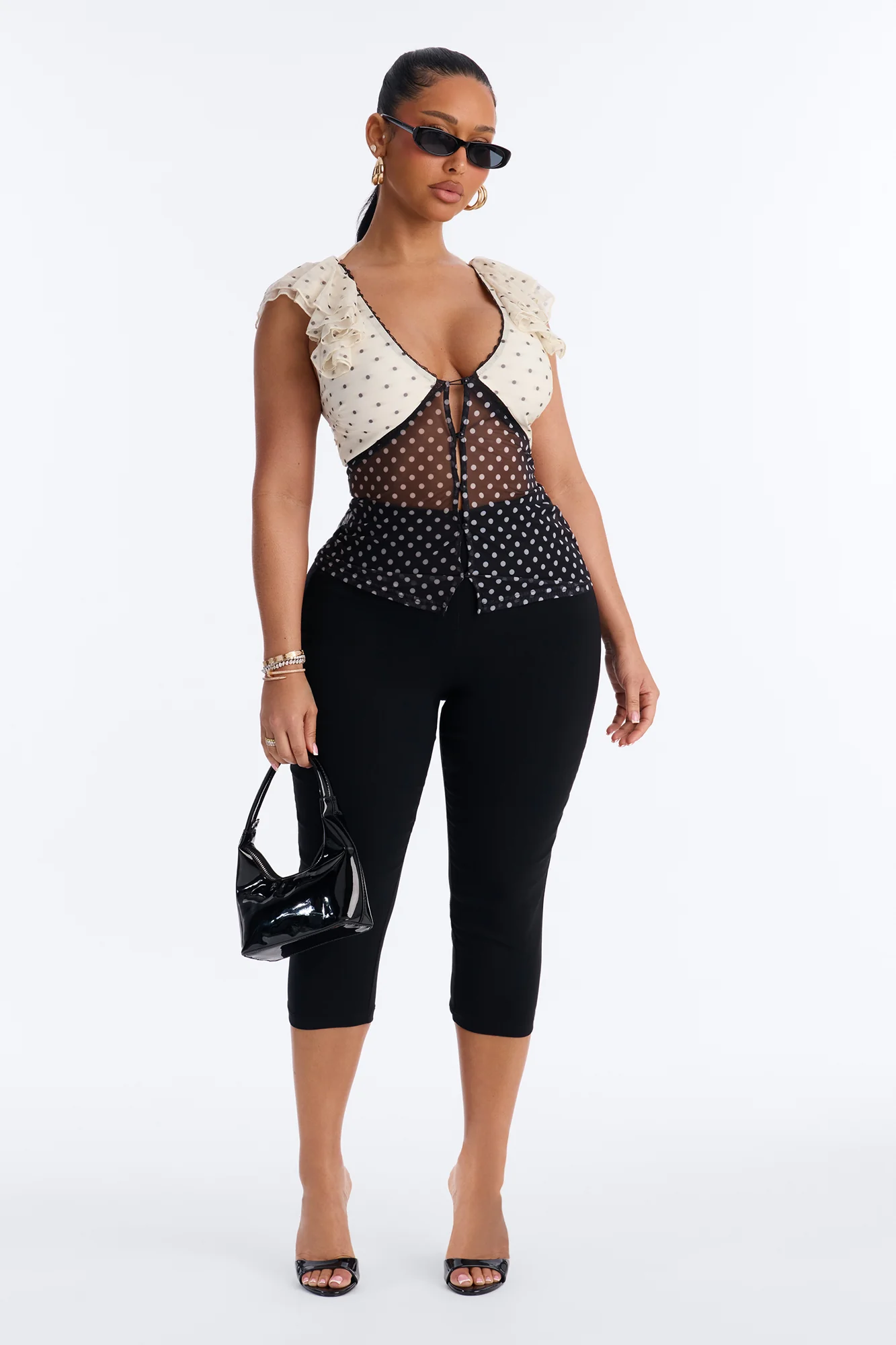 Laynee Polka Dot Ruffle Short Sleeve Top - Black/combo - Image 2