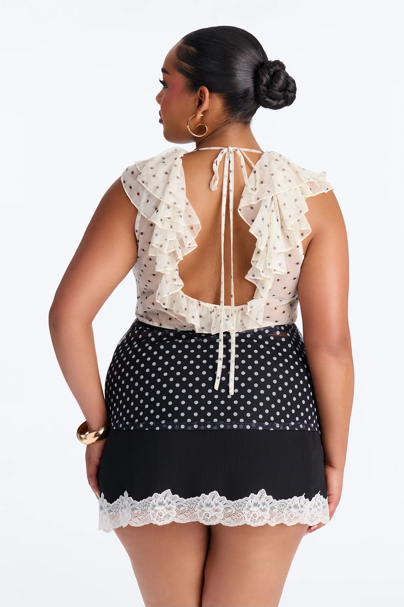Laynee Polka Dot Ruffle Short Sleeve Top - Black/combo - Image 9