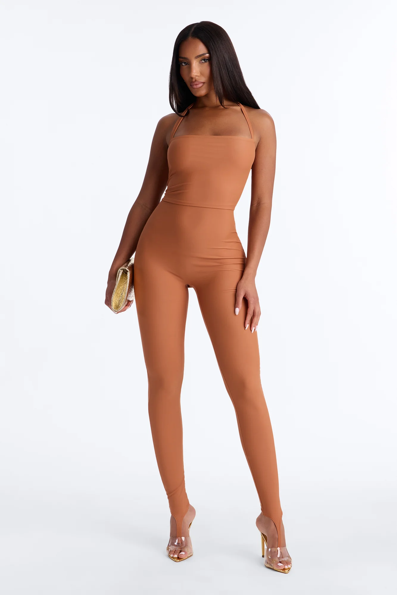 Lead The Way Halter Jumpsuit - Bronze
