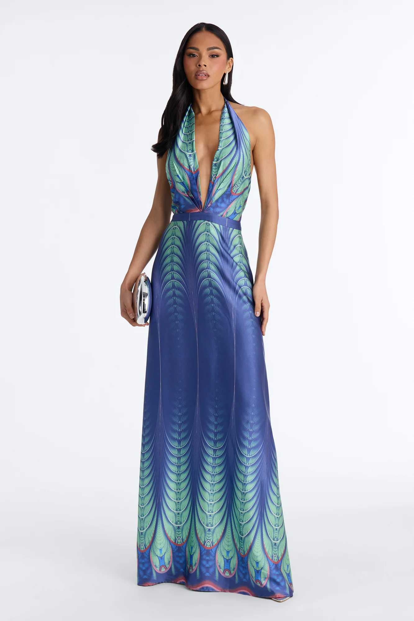 Leanna Backless Satin Maxi Dress - Blue/combo