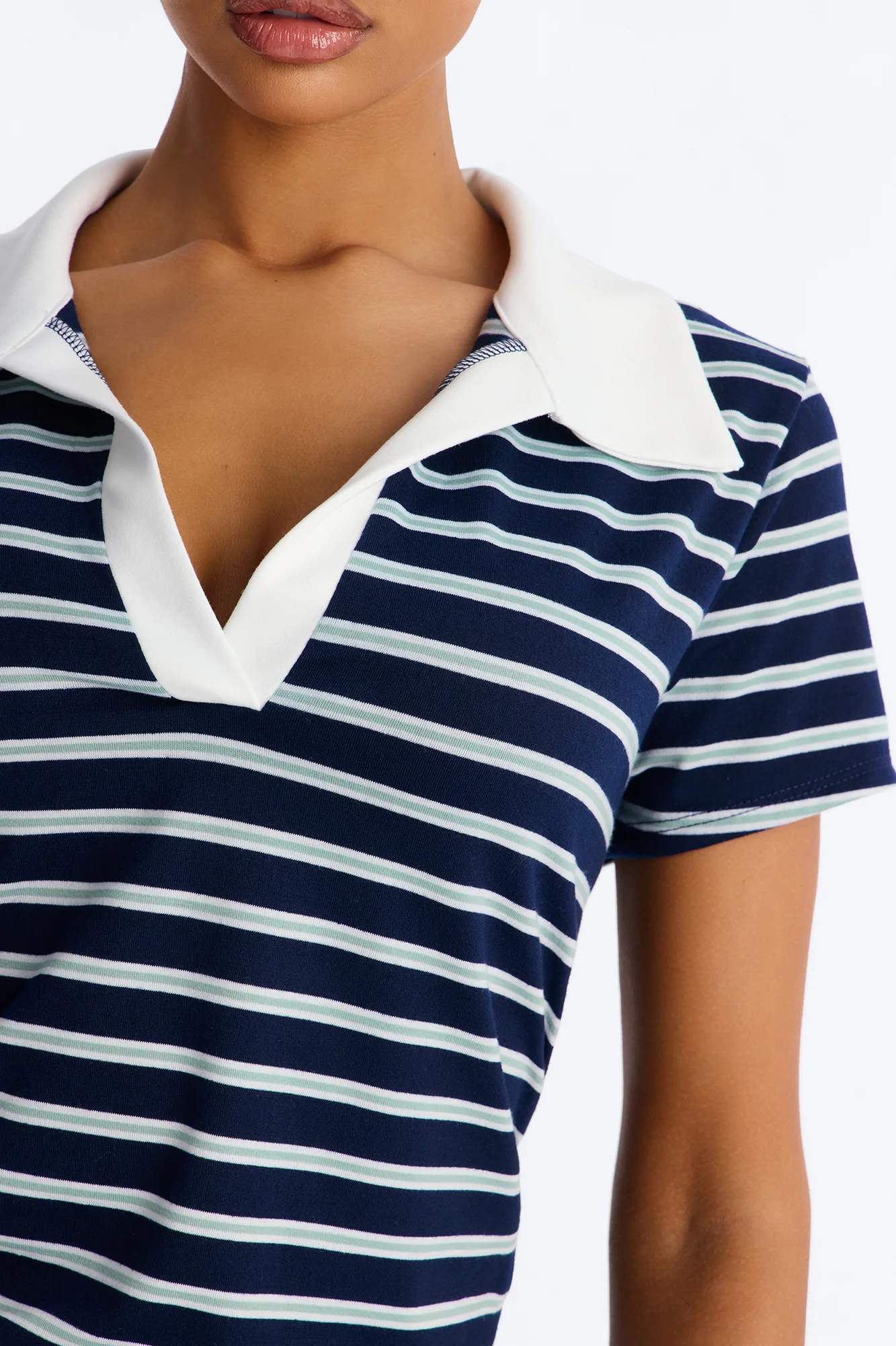 Leena Striped Short Sleeve Polo Top - Navy/combo - Image 3