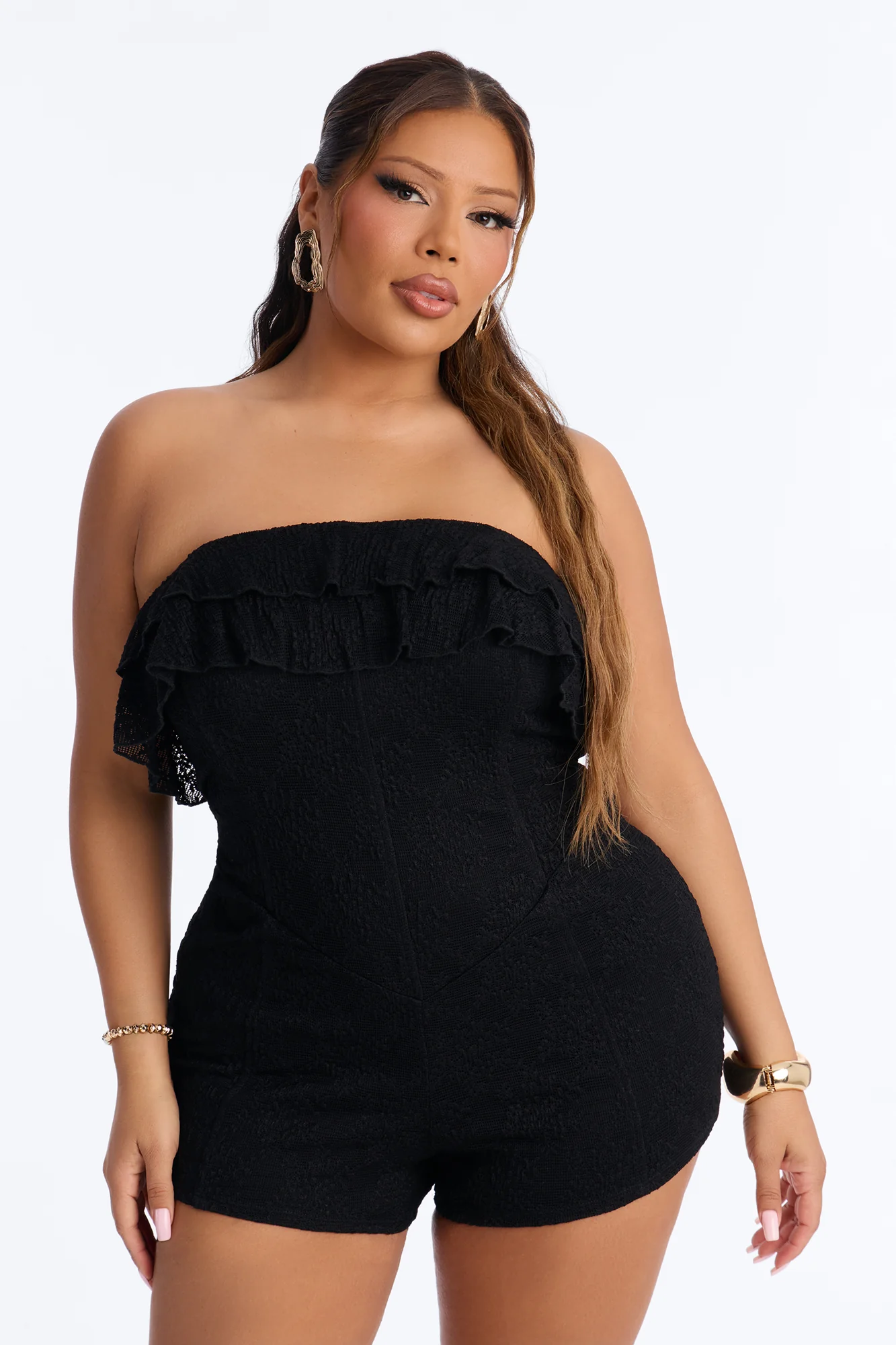 Leia Textured Lace Micro Romper - Black - Image 5